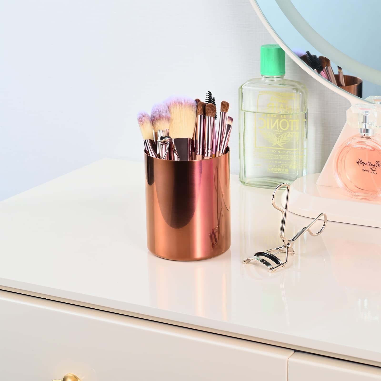 Rose Gold 304 Stainless Steel Pen Holder & Pencil Cup, Metal Desk Caddy & Des…