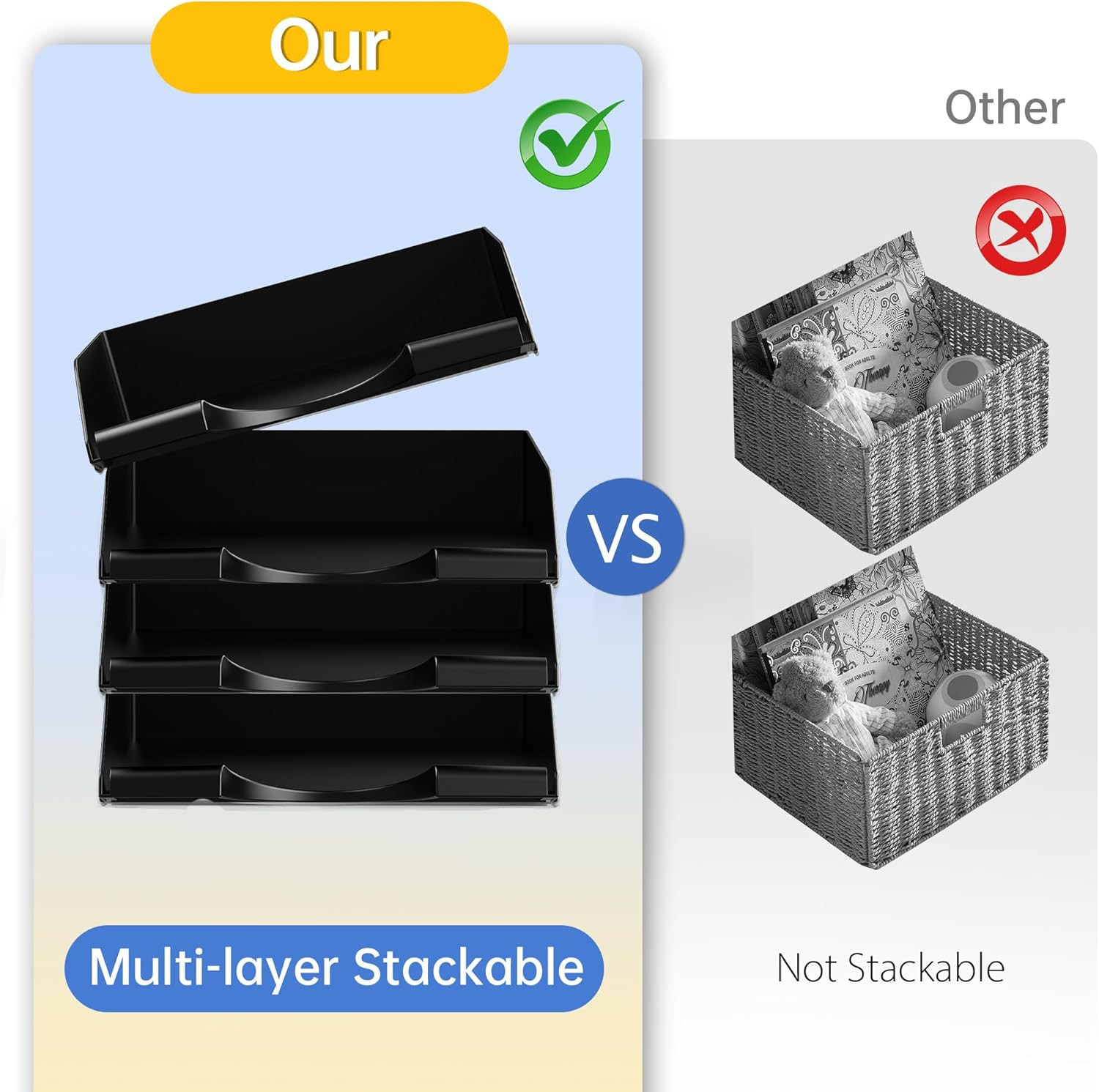 4 Pack Stackable Paper Trays for Letter Documents, Desktop File Organizers for O