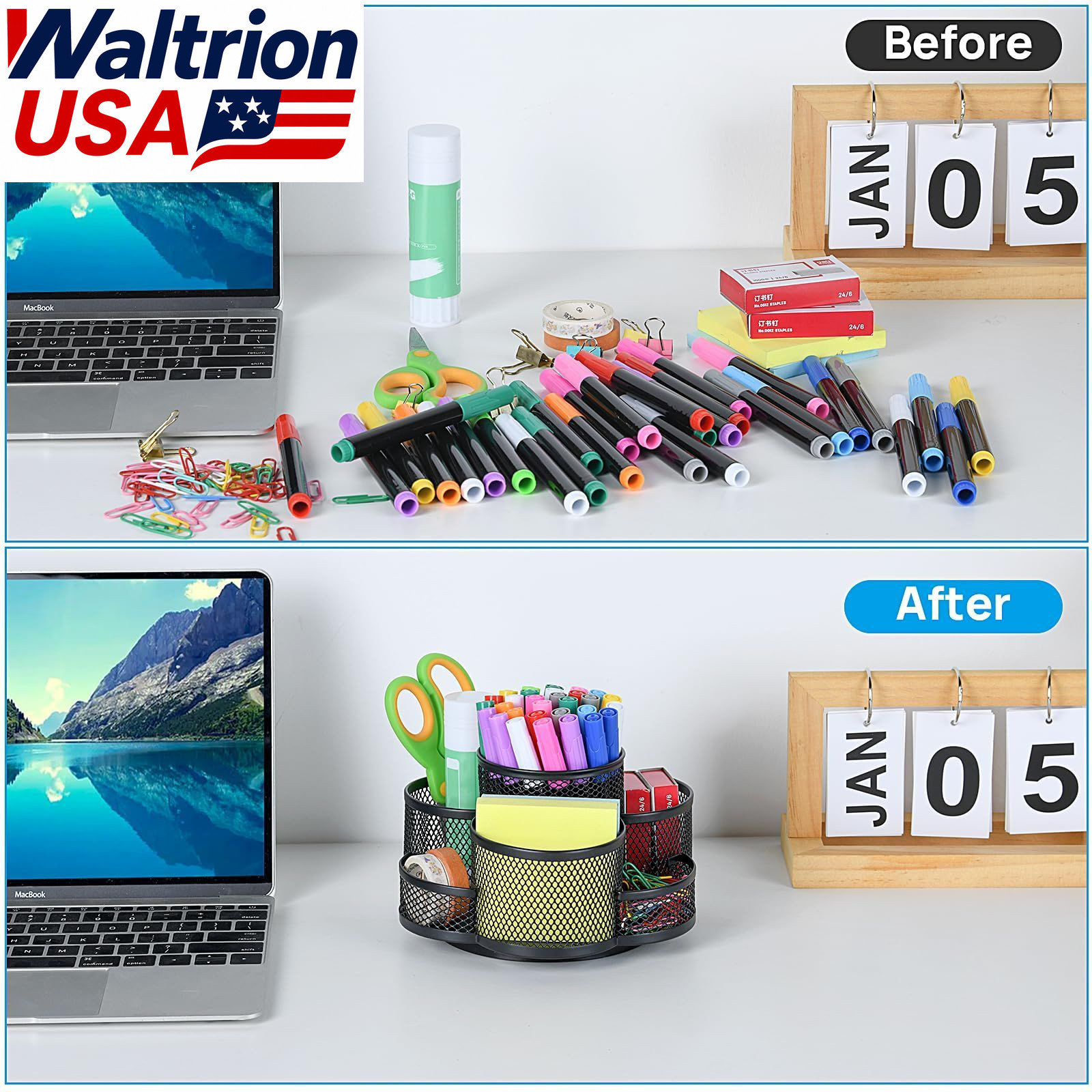 Topwey 360 Rotating Pen Holder for Desk Pencil Cup Organizer Black