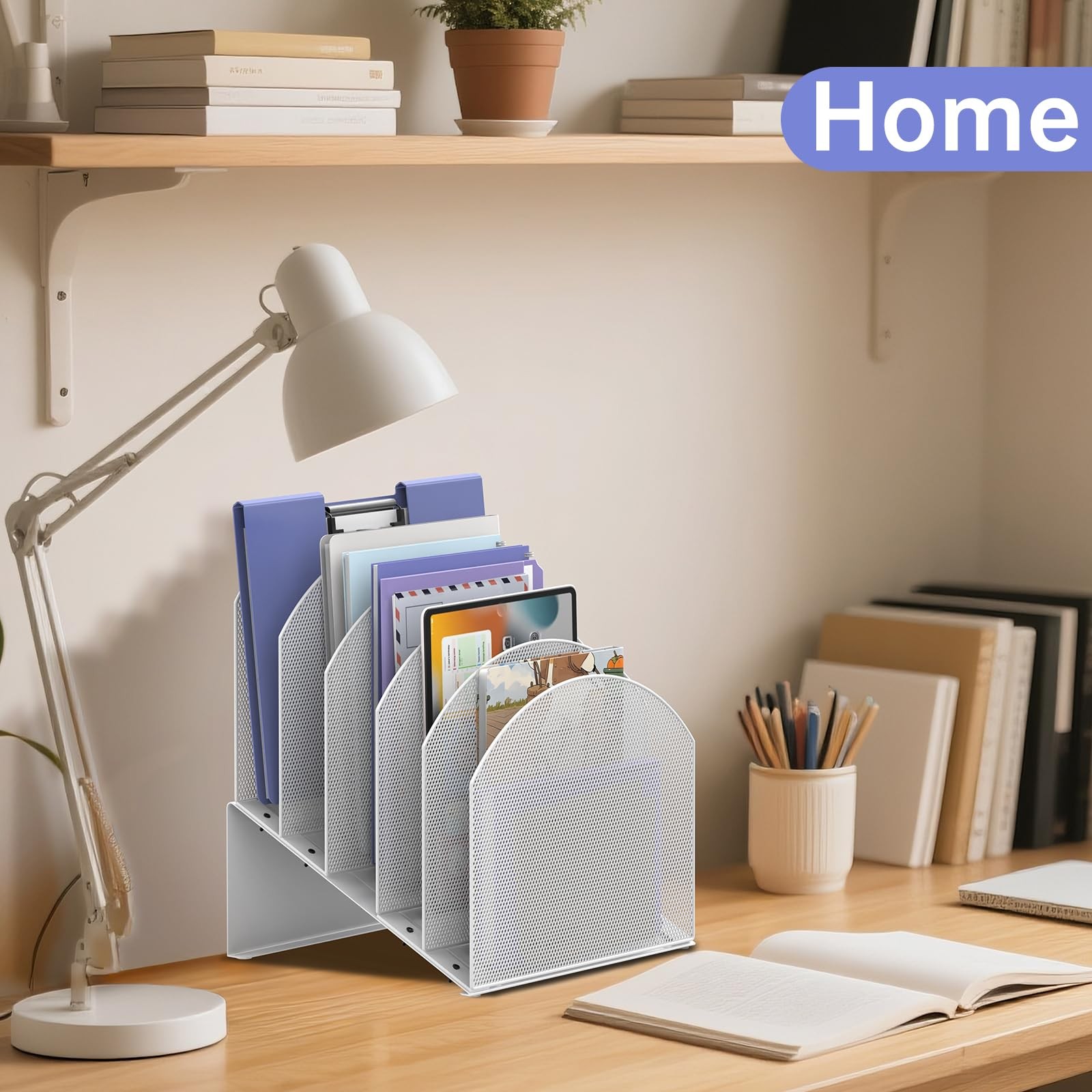 5Section Desk File Organizer Vertical Metal Mesh Mail Folder Holder White