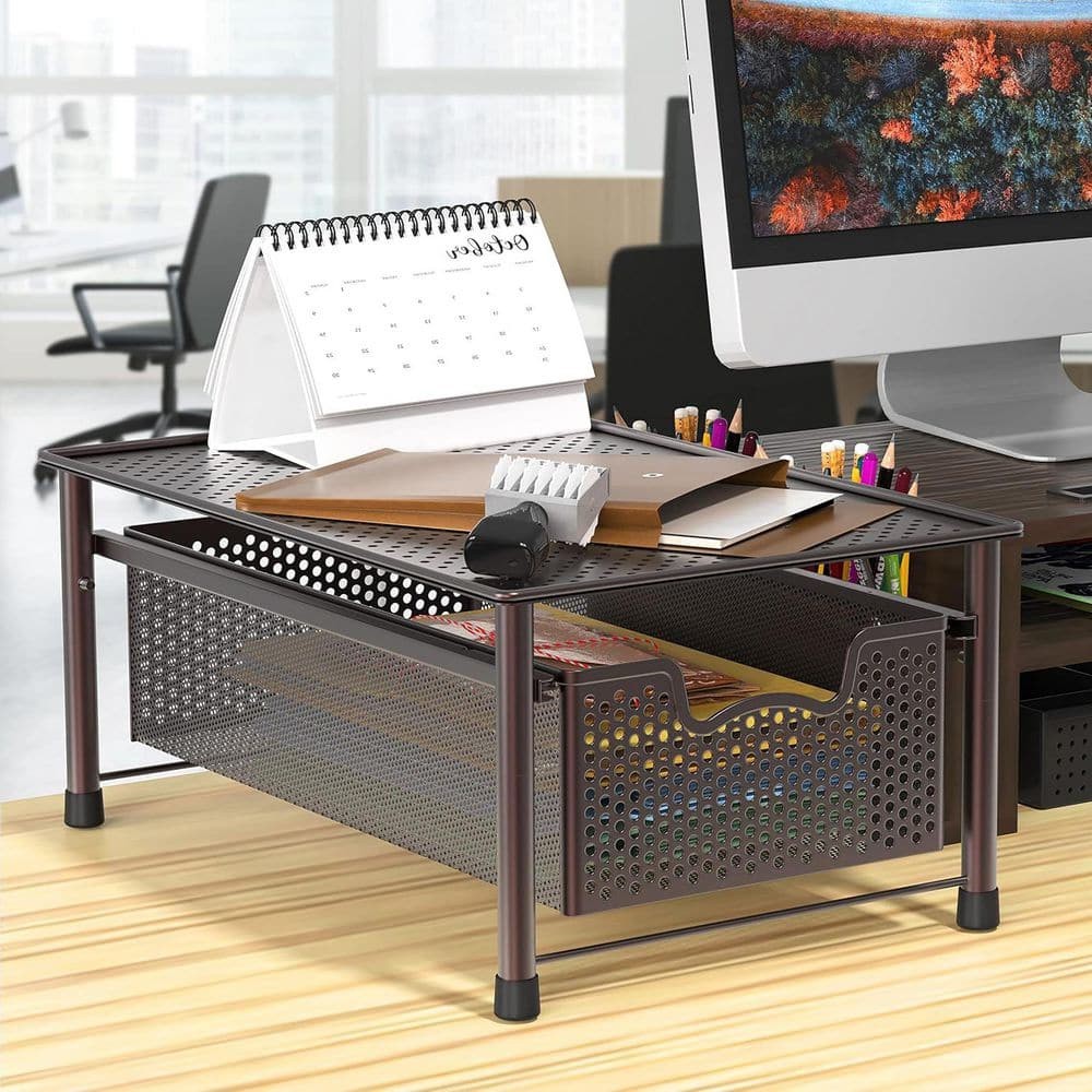 Bronze 11 In. X 7.5 In. Metal Modern Sliding Desk Organizer Drawer