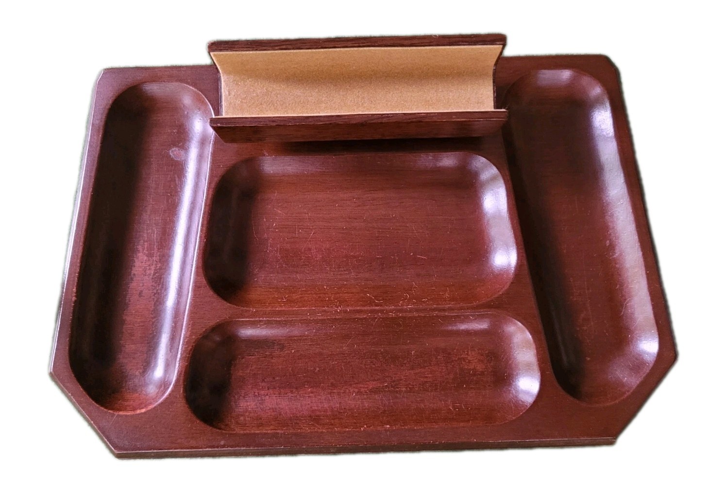 Vtg MCM Modern Walnut Swank Wood Desk Organizer Dresser Caddy