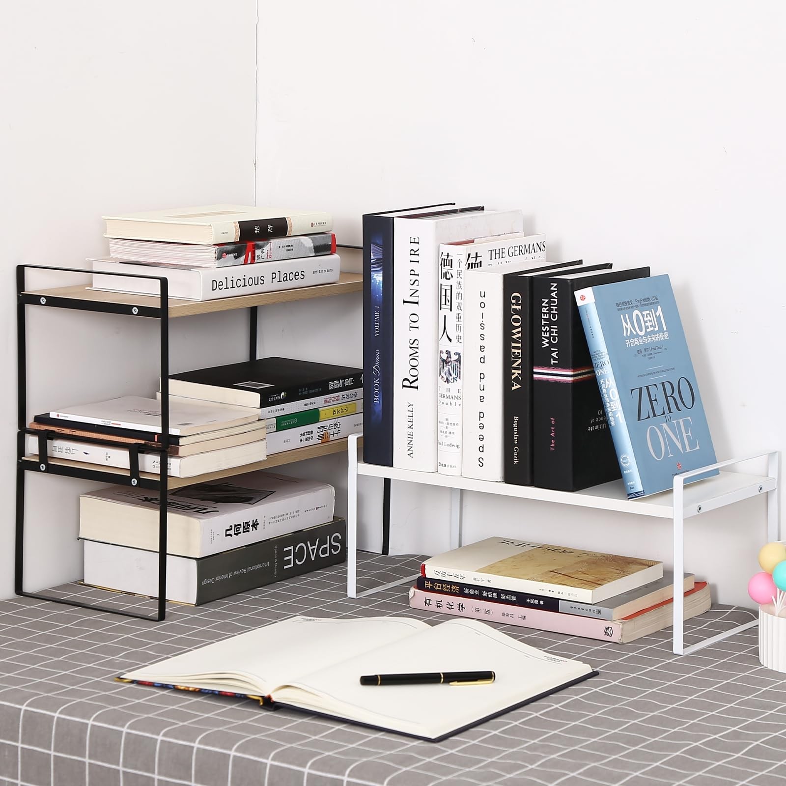 Desk Shelf Organizer for Top of 6.2D x 11.8W x 6.2H in, 2-tier White/White