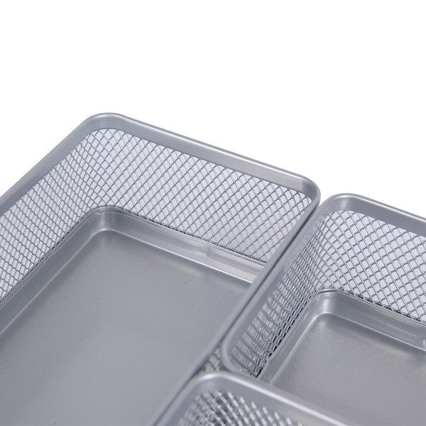 Mesh Desk Organizer Silver Steel Office Supplies, Desk Drawer Organizer