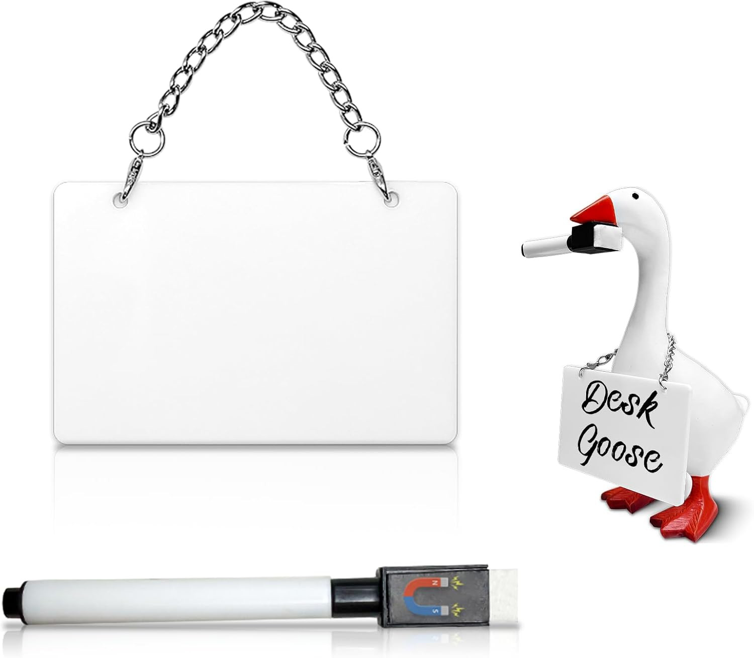 Desk Goose Accessories with White Acrylic Sheet, Magnetic Marker & Silver-Plated