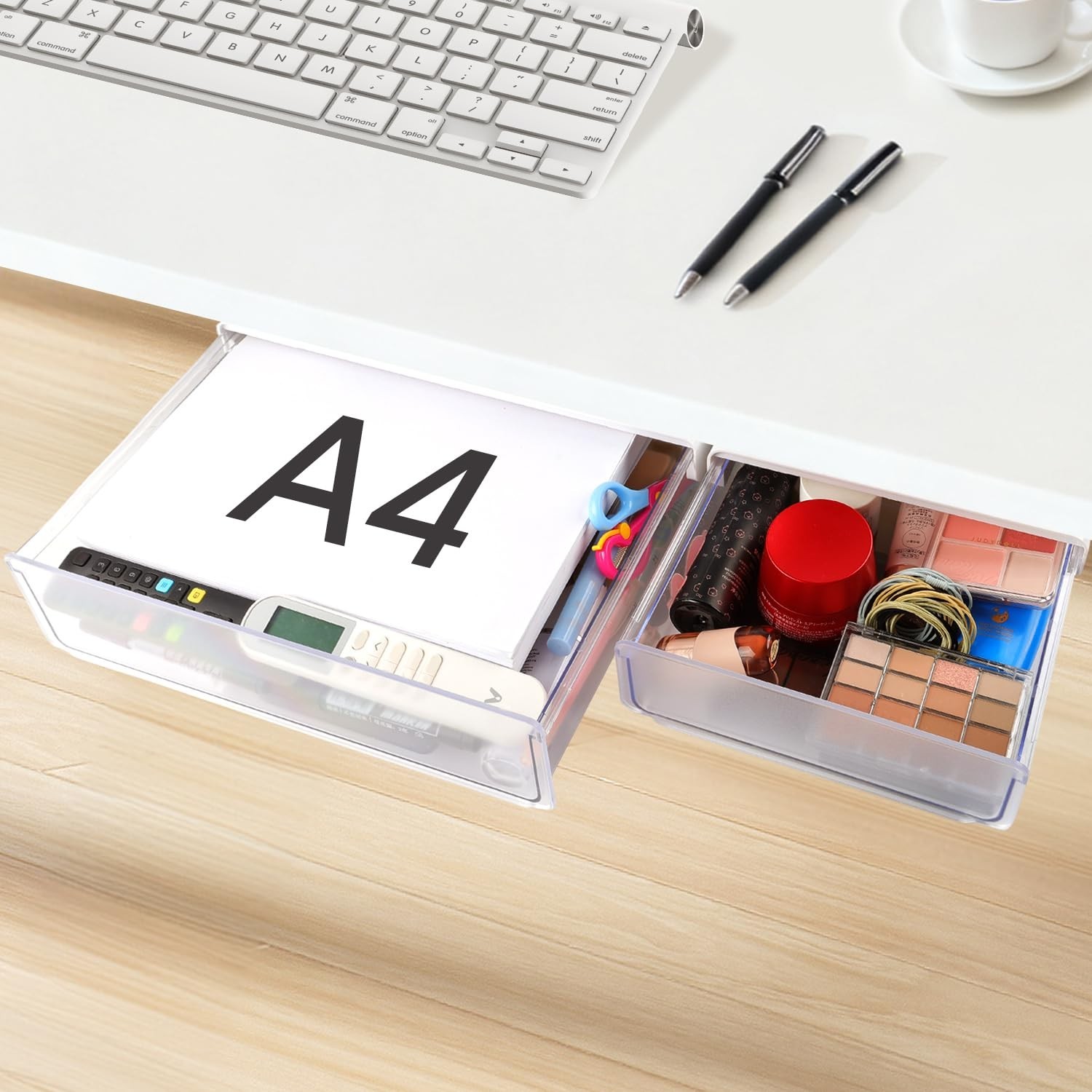 Under Desk Drawer Organizer 2 Pack – Self-Adhesive Slide Out Storage Trays for O