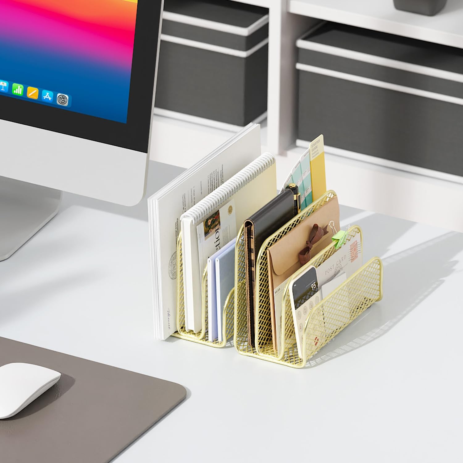 Gold Metal Countertop Mail Organizer 3 Slot File Letter Holder Desk Rack