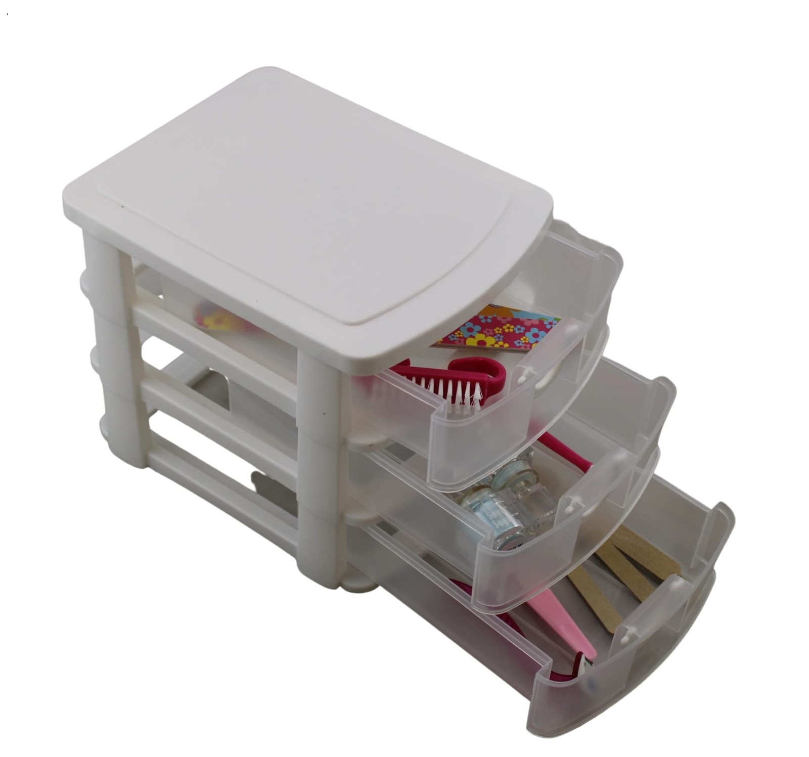 3 Drawer Mini Plastic Organizer Valet Makeup HBA Cosmetics Arts & White