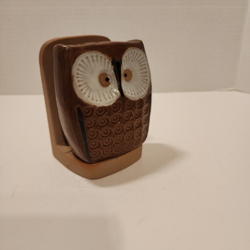 Vtg Brown Owl 4″ Stoneware Pen Letter/NotePad/Napkin Holder UCTCI Japan Ceramic