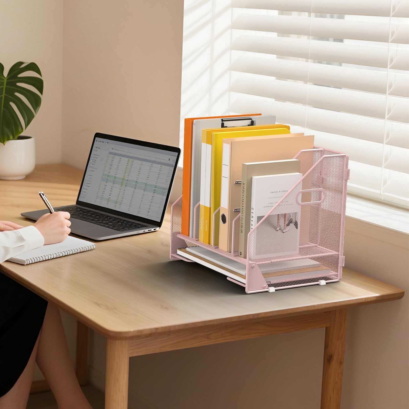 Desk File Folder Holder Organizer-4 Vertical Compartments Racks and Paper Let…