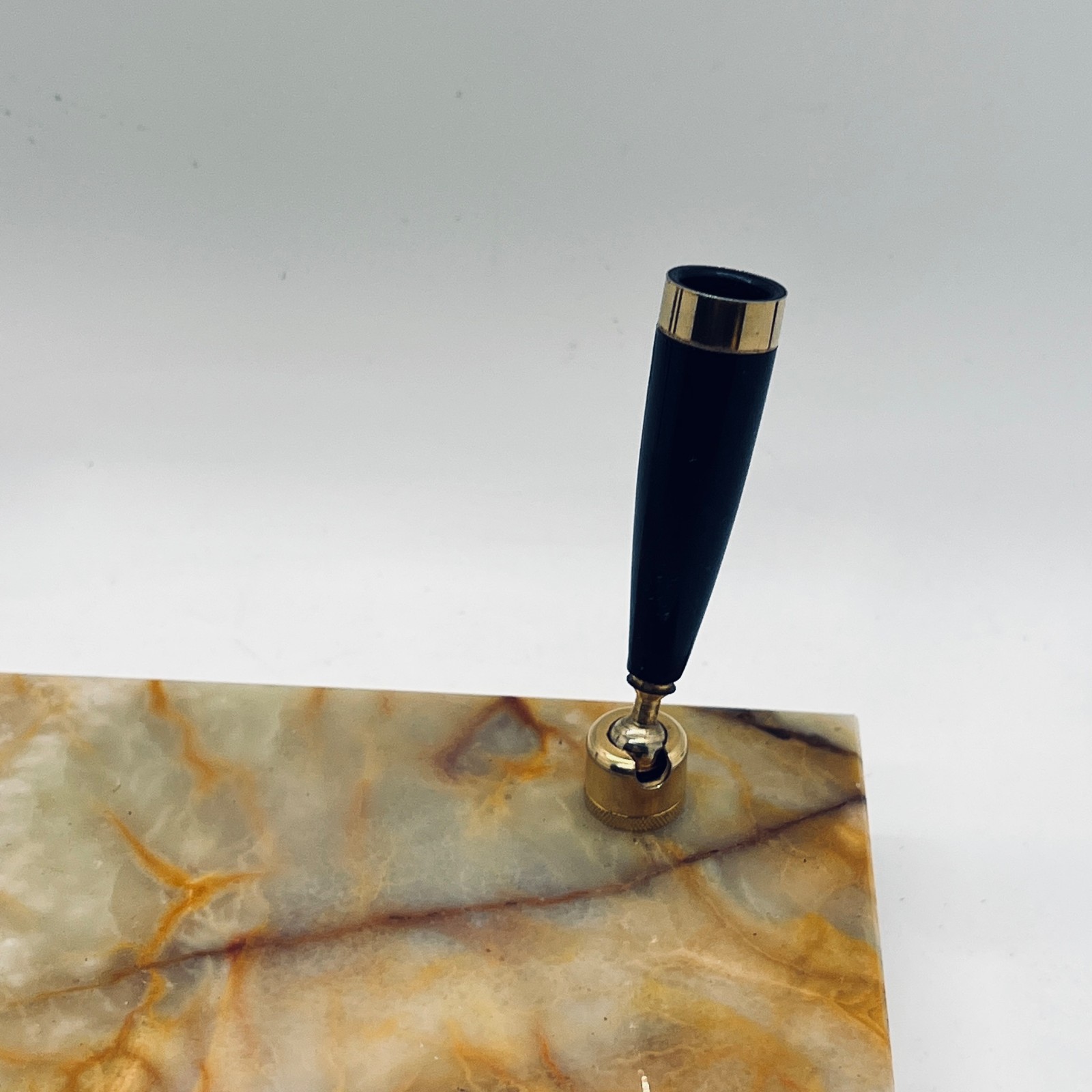 Onyx Double Pen Holder Stand Holder Brass Accents Office Desk Accessory