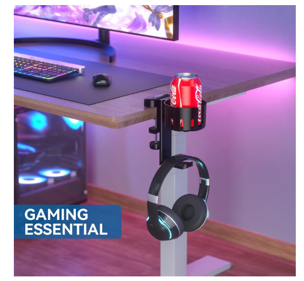 2in1 Headphone Hanger with Desk Cup Holder Under Desk Rotatable Headset Holder S