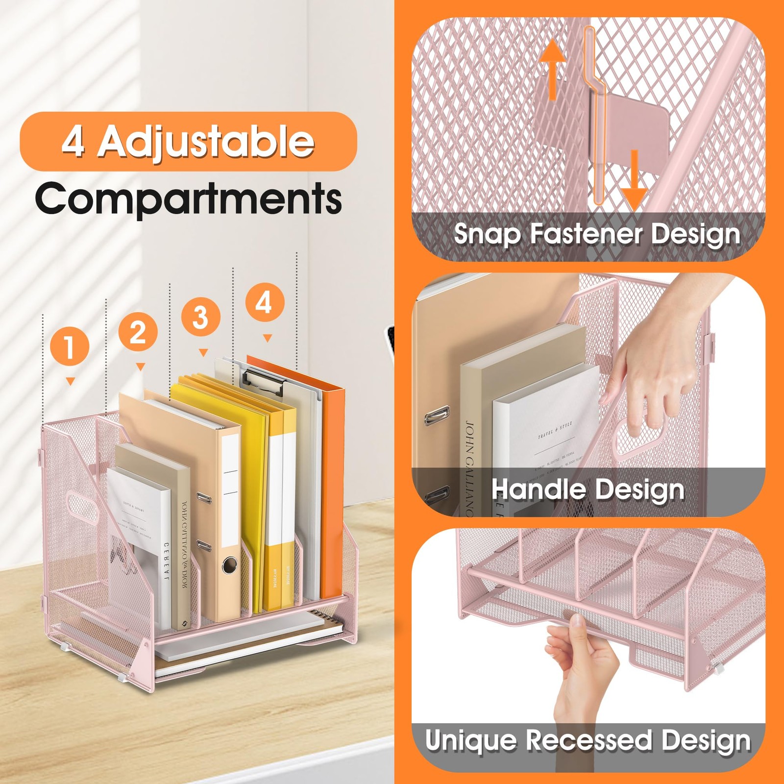 Desk File Folder Holder Organizer-4 Vertical Compartments Racks and Paper Let…
