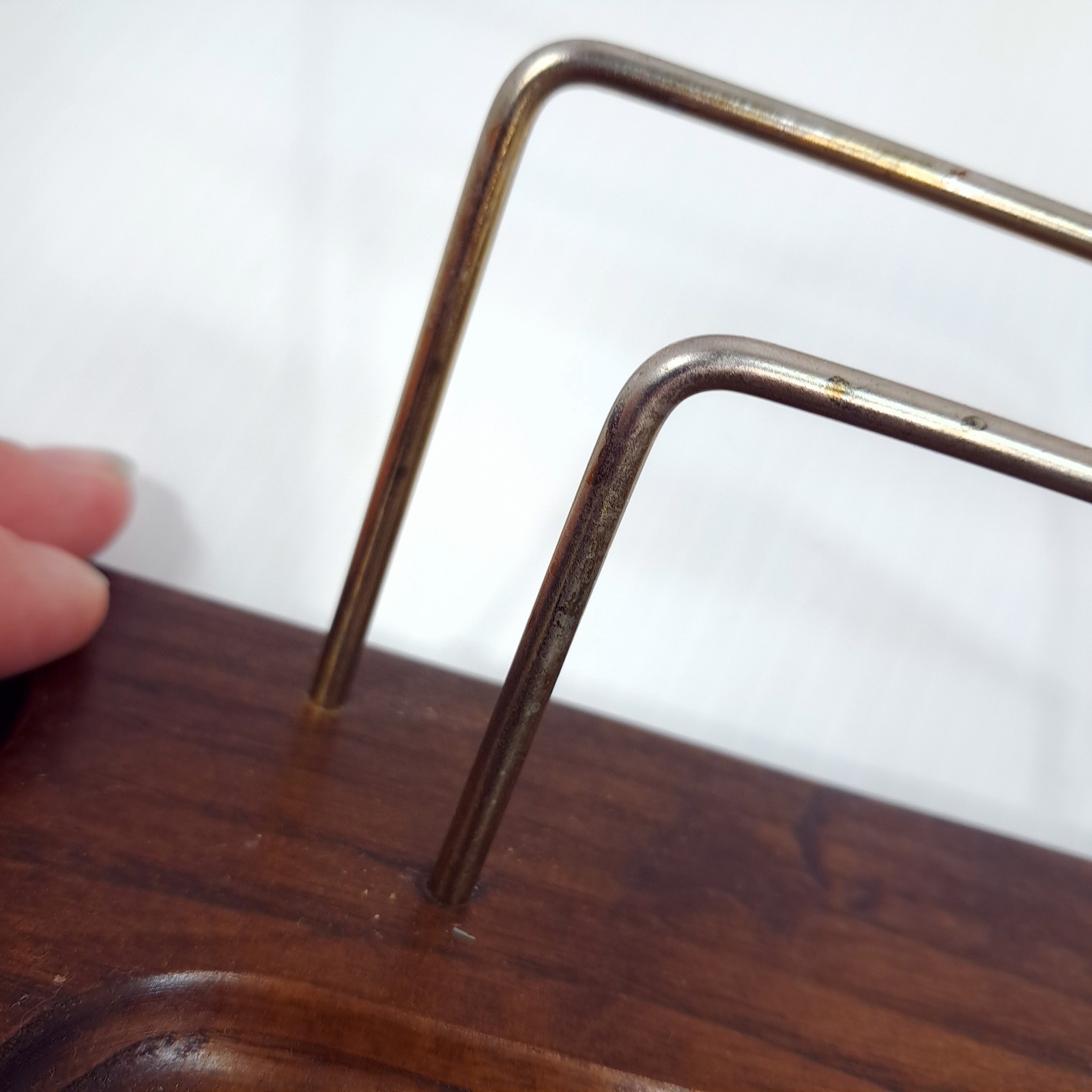 Vintage wood brass rail Desk Organizer Valet Tray office stationary mail paper