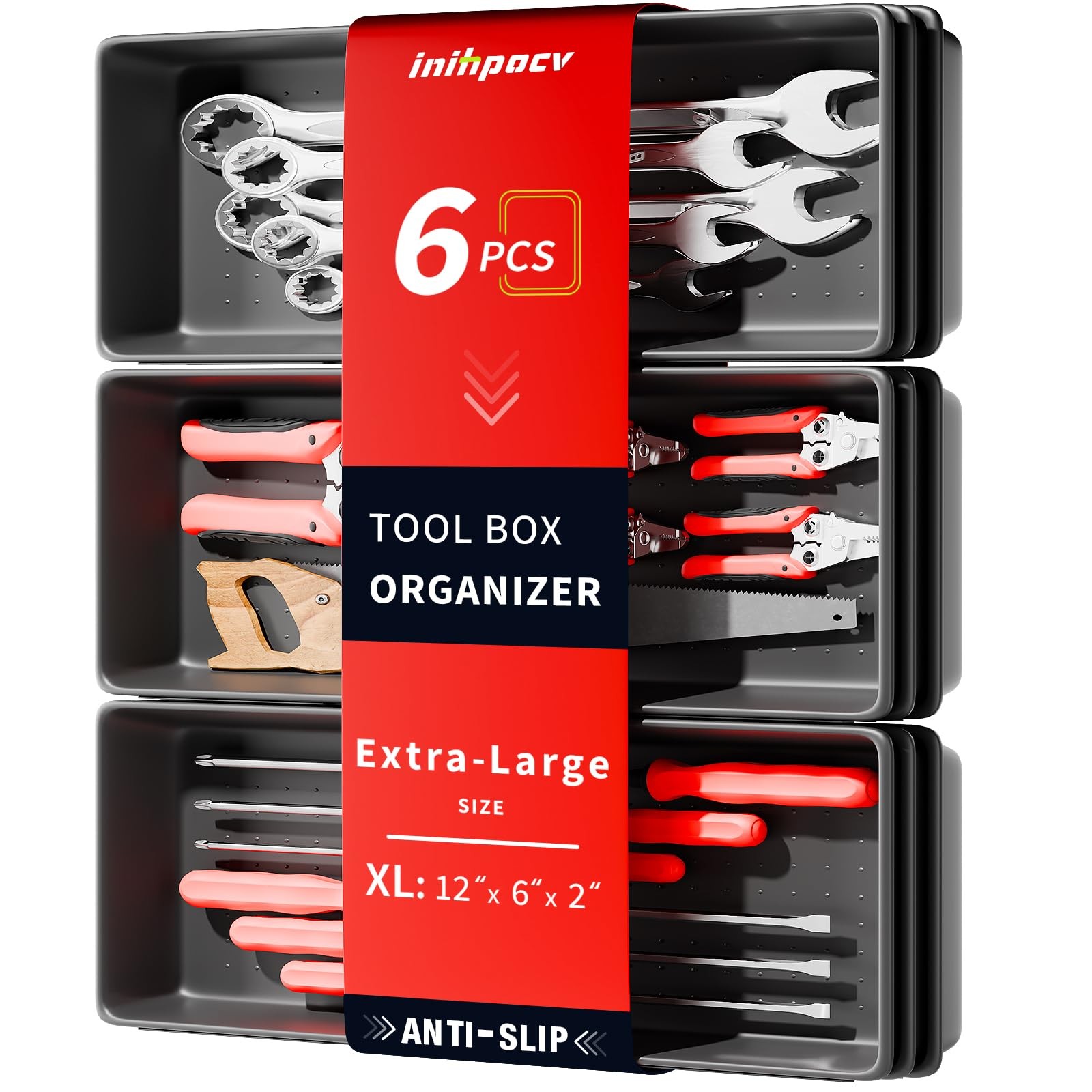 【6 PCS Extra-Large】 Tool Box Drawer Organizer Trays with Non-slip Pads, Heavy…