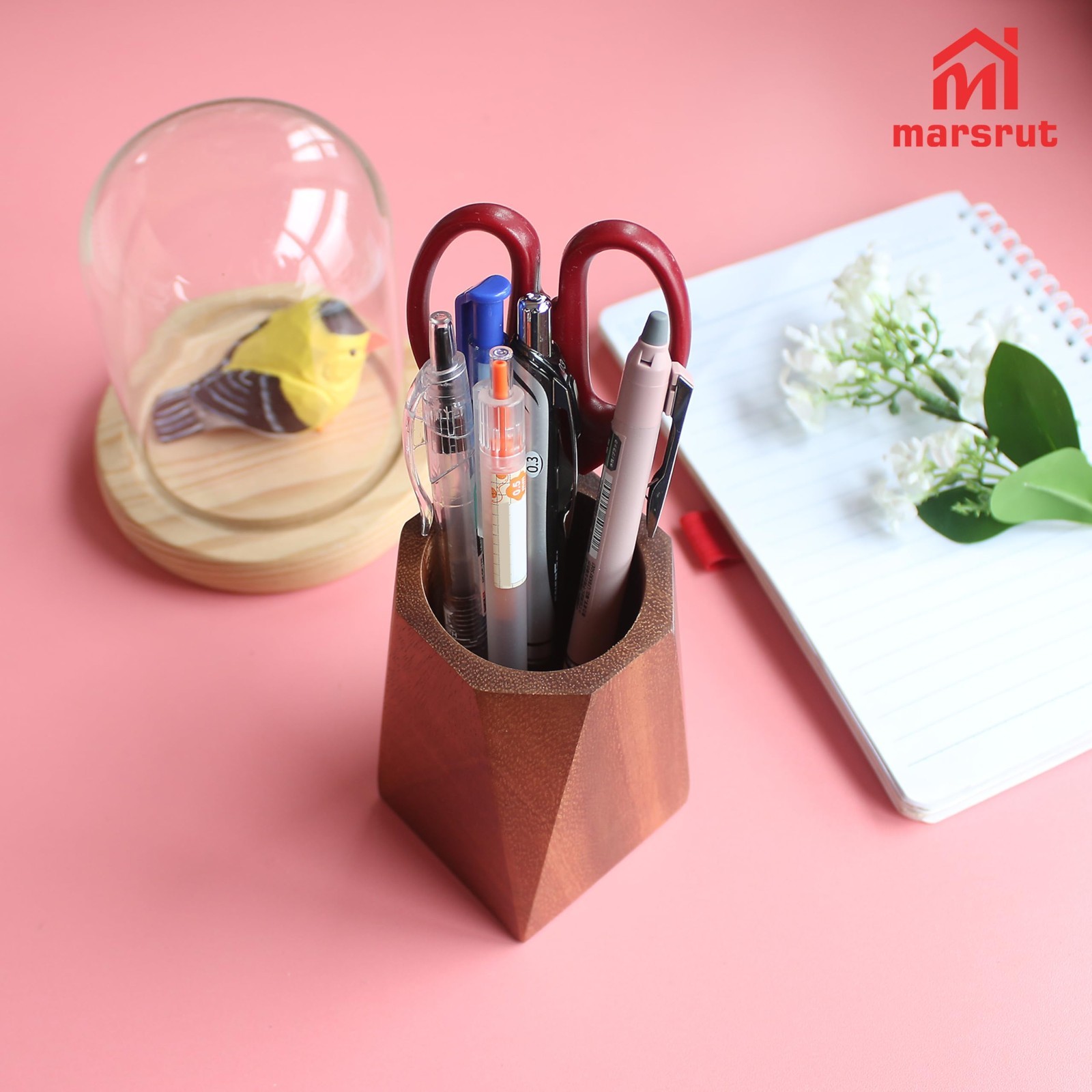 Natural Wood Pencil Holder – Octagonal Desk Organizer for Home, Office & Makeup