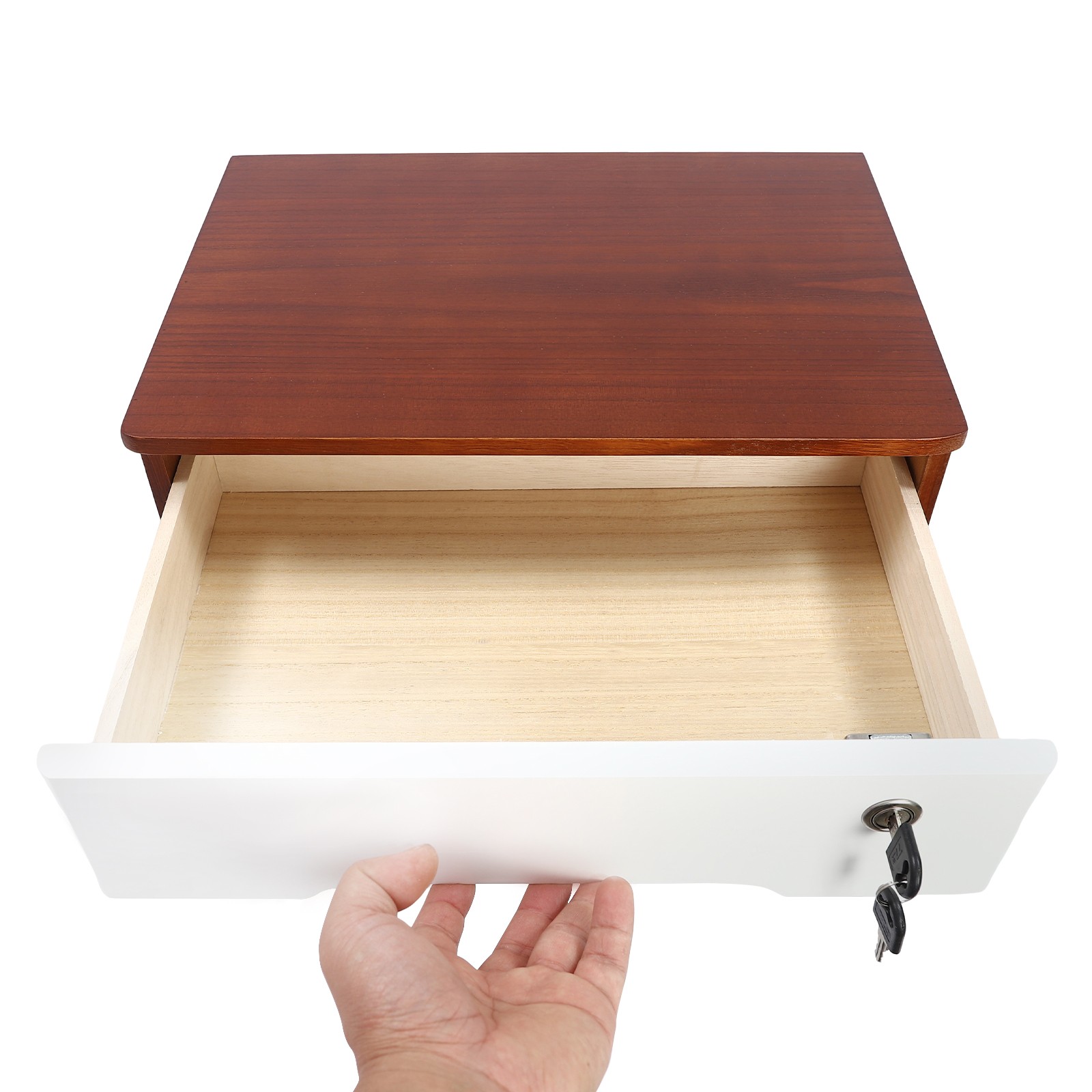 Luxury Walnut Finish Wooden Desk Organizer 2 Drawer Lockable Storage Cabinet