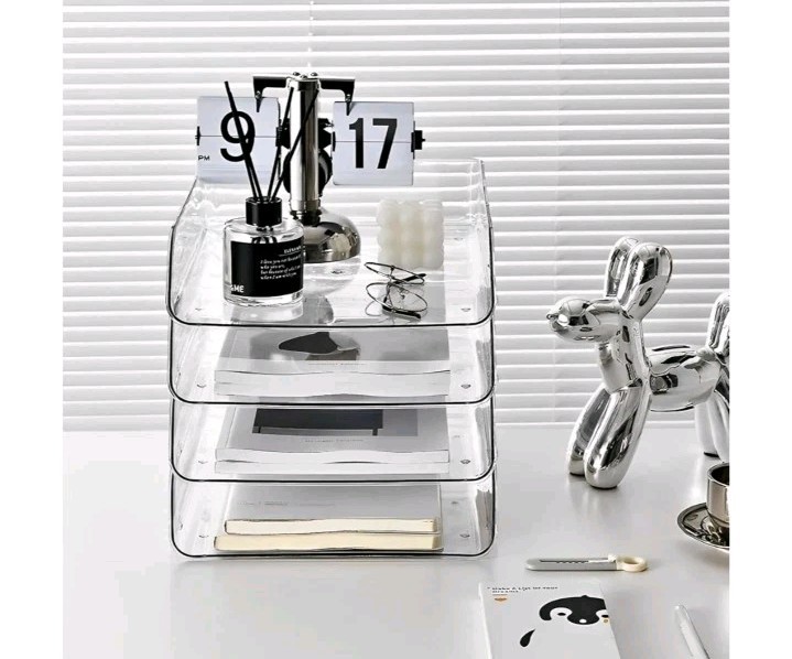 4 Pack Paper Organizer for Desk Clear Stackable Sray Office for Notes Pens File