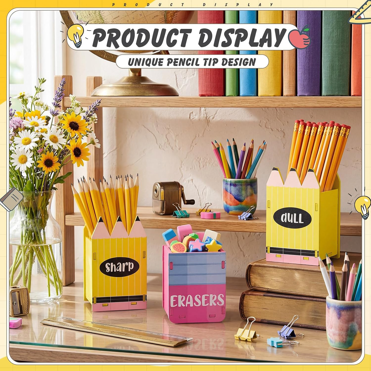 3 Pcs Sharp and Dull Pencil Holder Eraser Buckets Wooden Shaped Dispenser for Ba