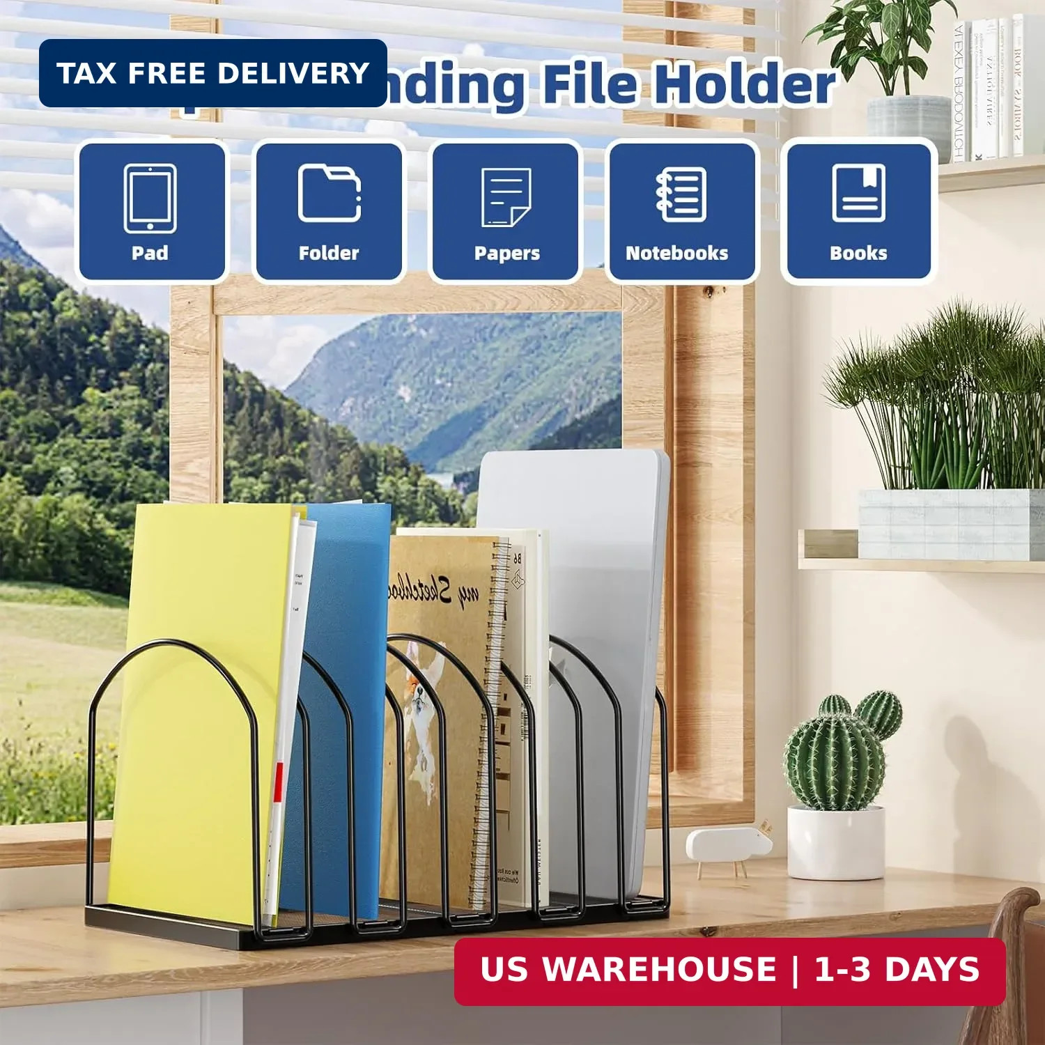 Simple Trending 9 Section Metal File Sorter Organizer for Desk Home Office, Blac