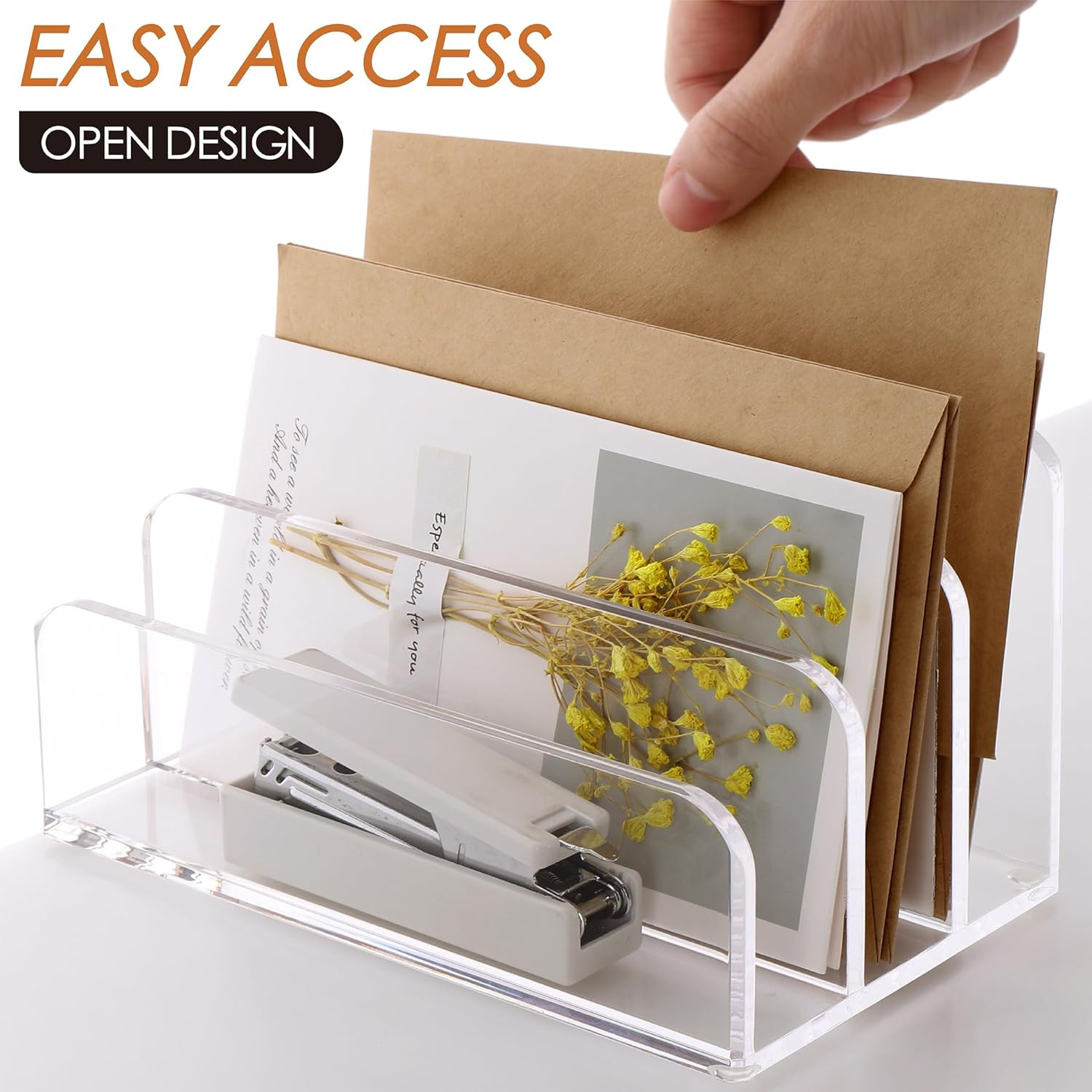 Mail Organizer Letter Holder for Desk 3Compartments Acrylic Desk Organizer Clear