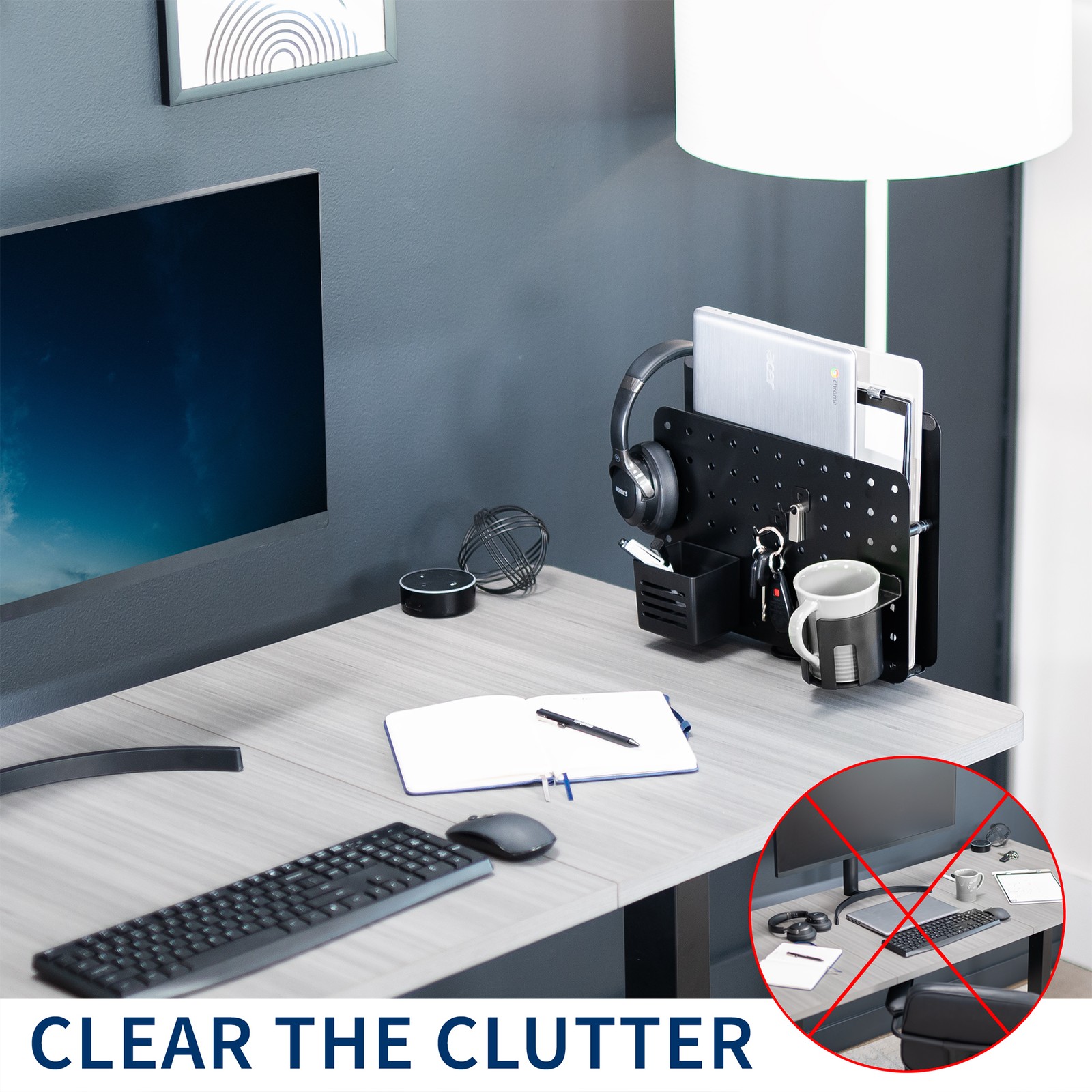 VIVO Steel Clamp-on Rotating Pegboard with Laptop Holder, Magnetic Organizer