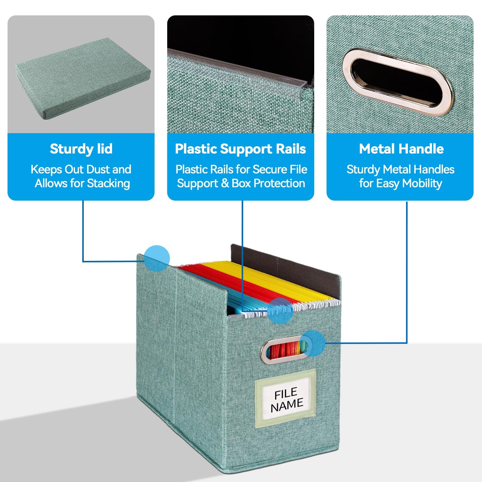 ComfortKeeper 2 Pack Hanging File Folders Organizer with Lid, 2 Pack, Green