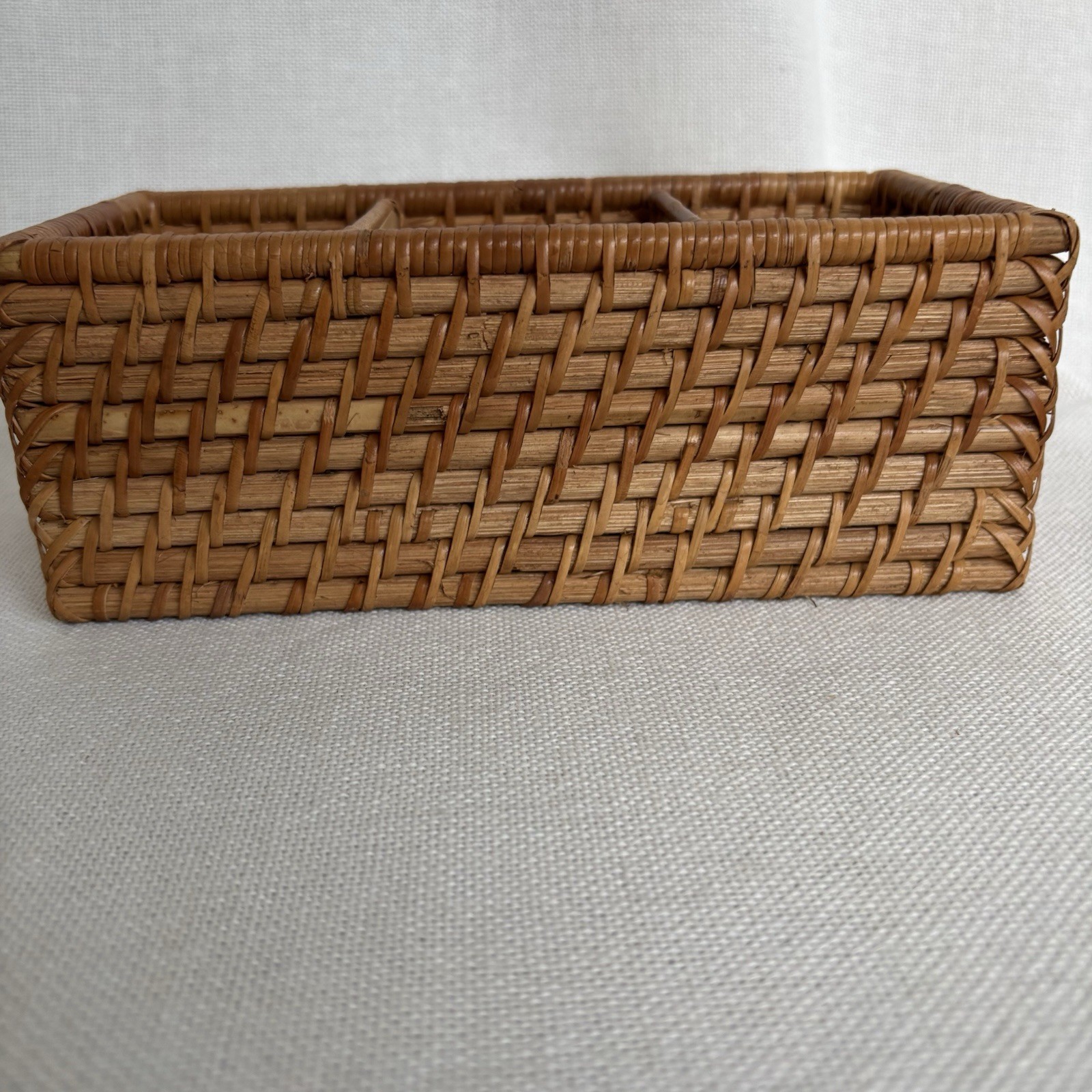 Vintage Woven Rattan Desk Caddy Utensil Holder Organizer