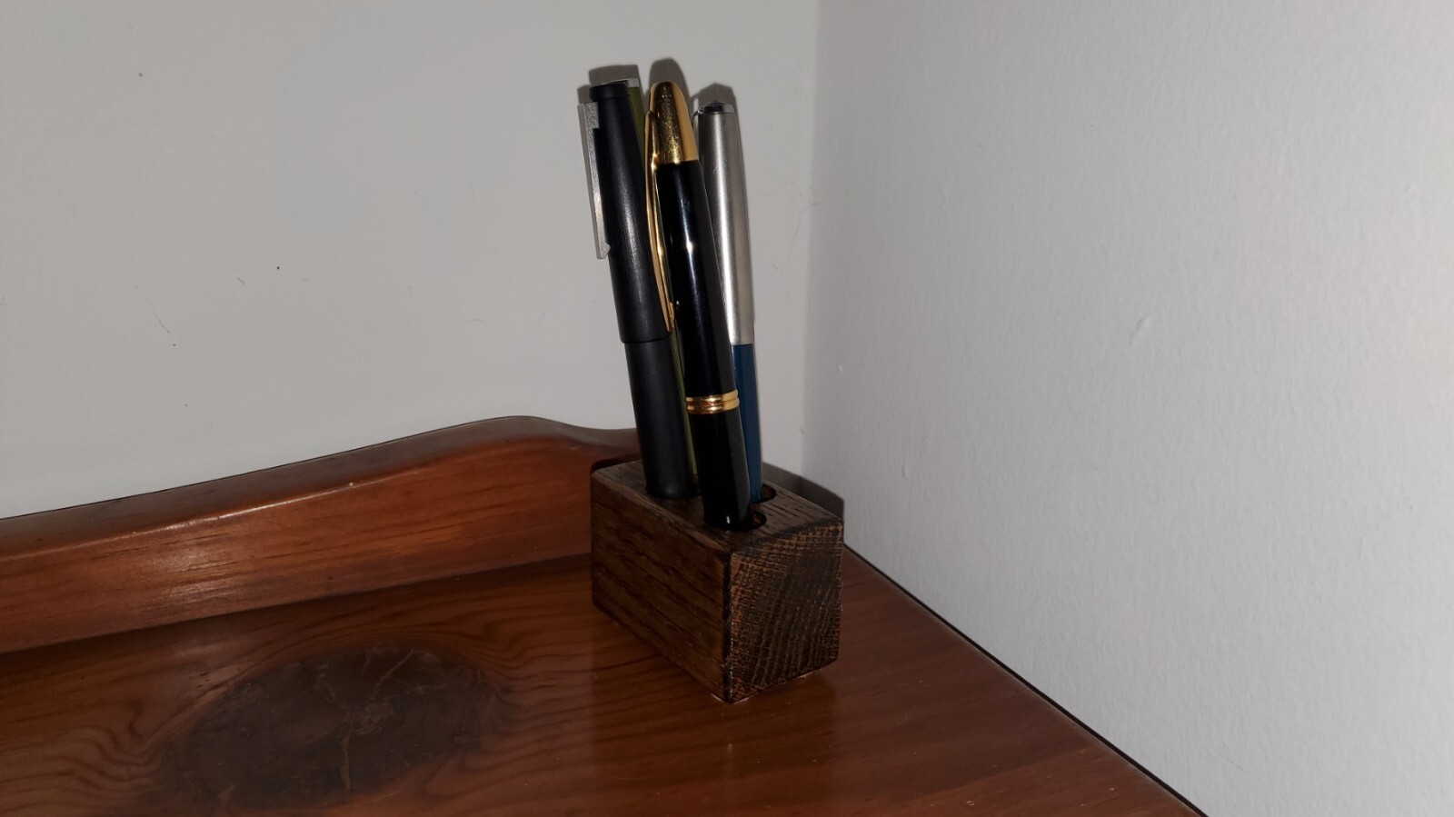 Wood 4 Pen Holder, Walnut Color