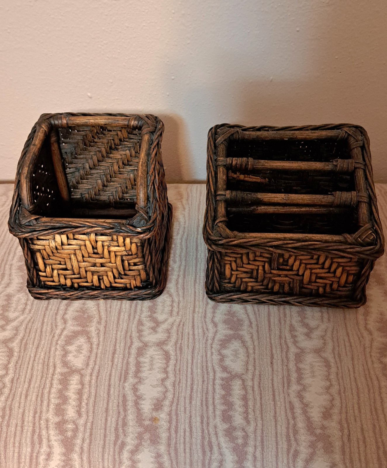 Vintage 4 Pc Woven Bamboo Rattan Wicker Desk Organizer Set Pencil Letter Boho