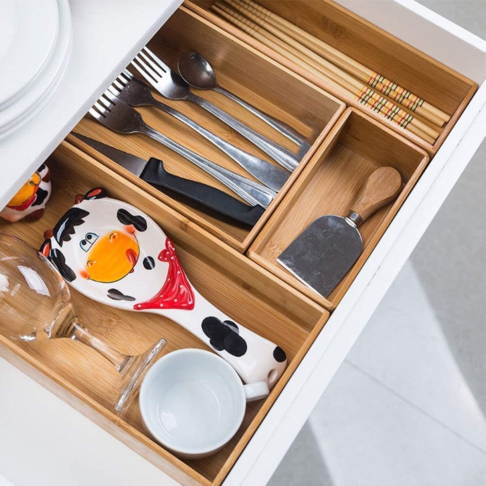 PRATIQUE Bamboo Drawer Organizer – Kitchen Utensil 15*5.9*2.6 inch,