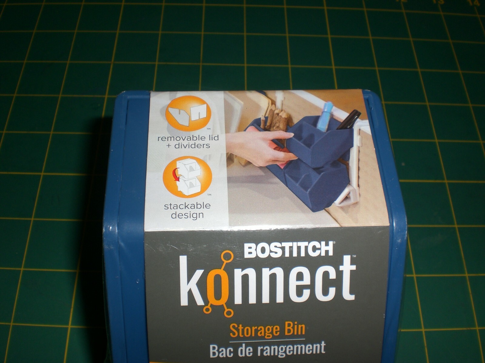 BOSTITCH KONNECT PLASTIC STORAGE BIN Removable Lid & Divider BLUE