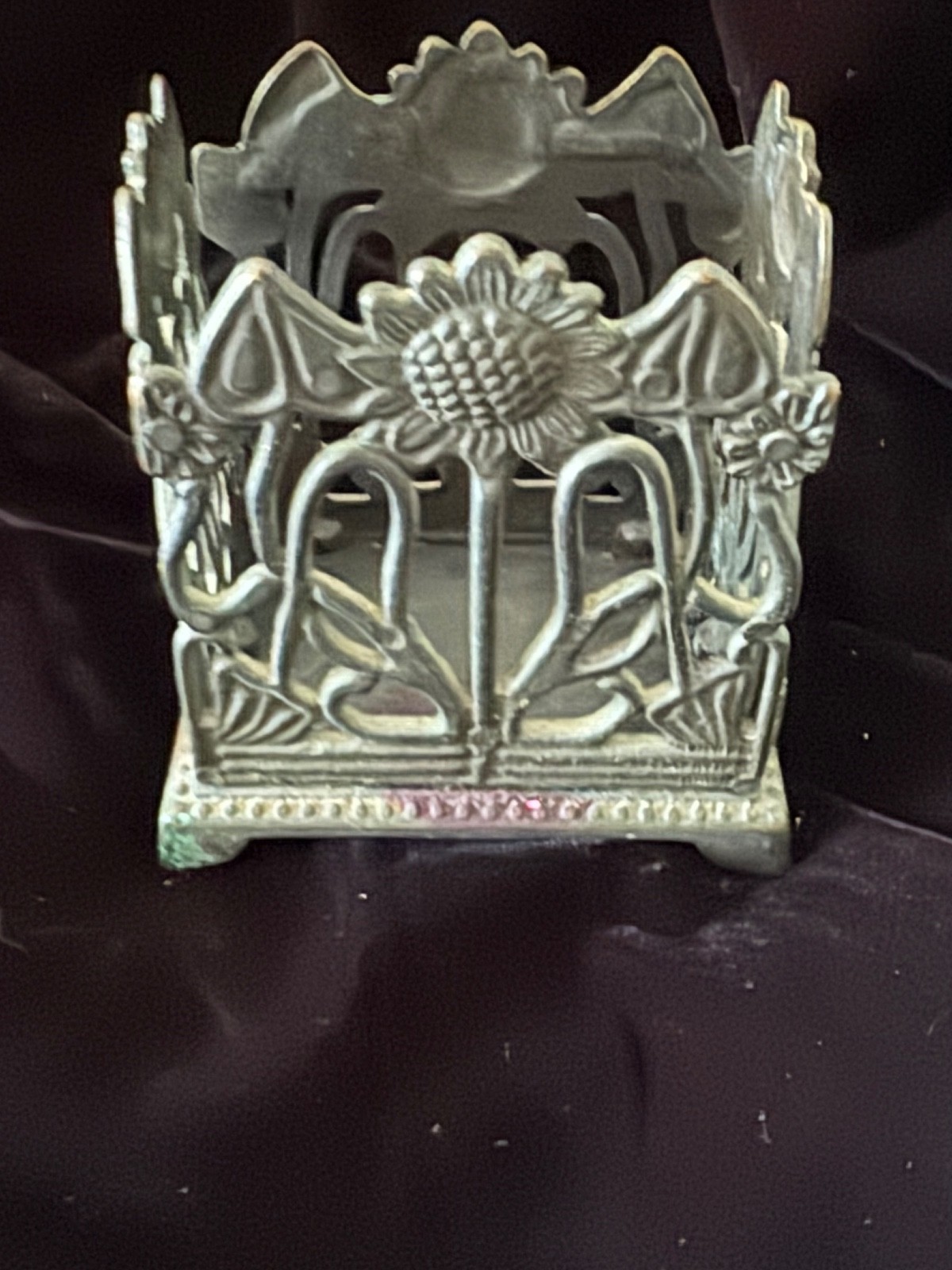 Vintage Pen Pencil Holder Desk Organizer Embossed Sunflower Metal 4″ Tall Italy