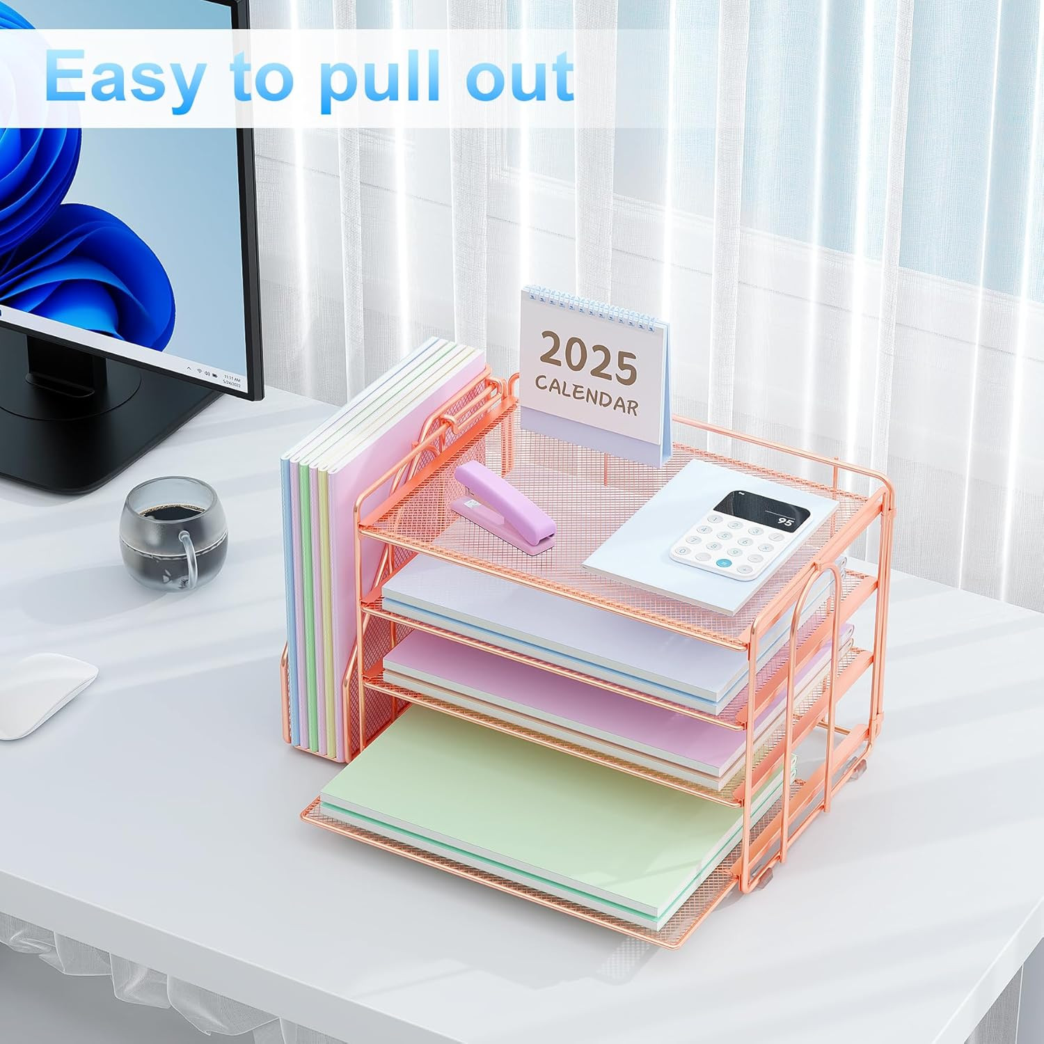 Desk Organizers and Accessories, Paper Organizer for Desk with File Organizer, D