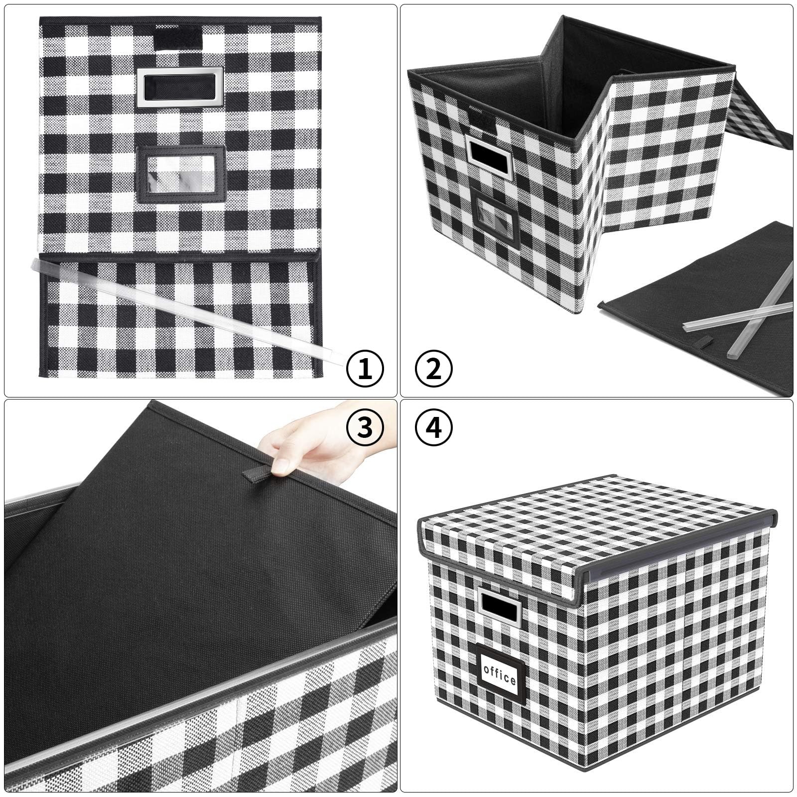 Huolewa File Organizer Box 1 pack – without folders, Black & White Lattice