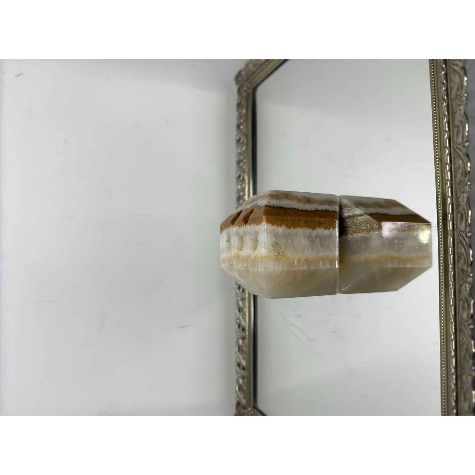 Vintage Agate Marble Onyx Stone Pen Pencil Holder Desk Paperweight