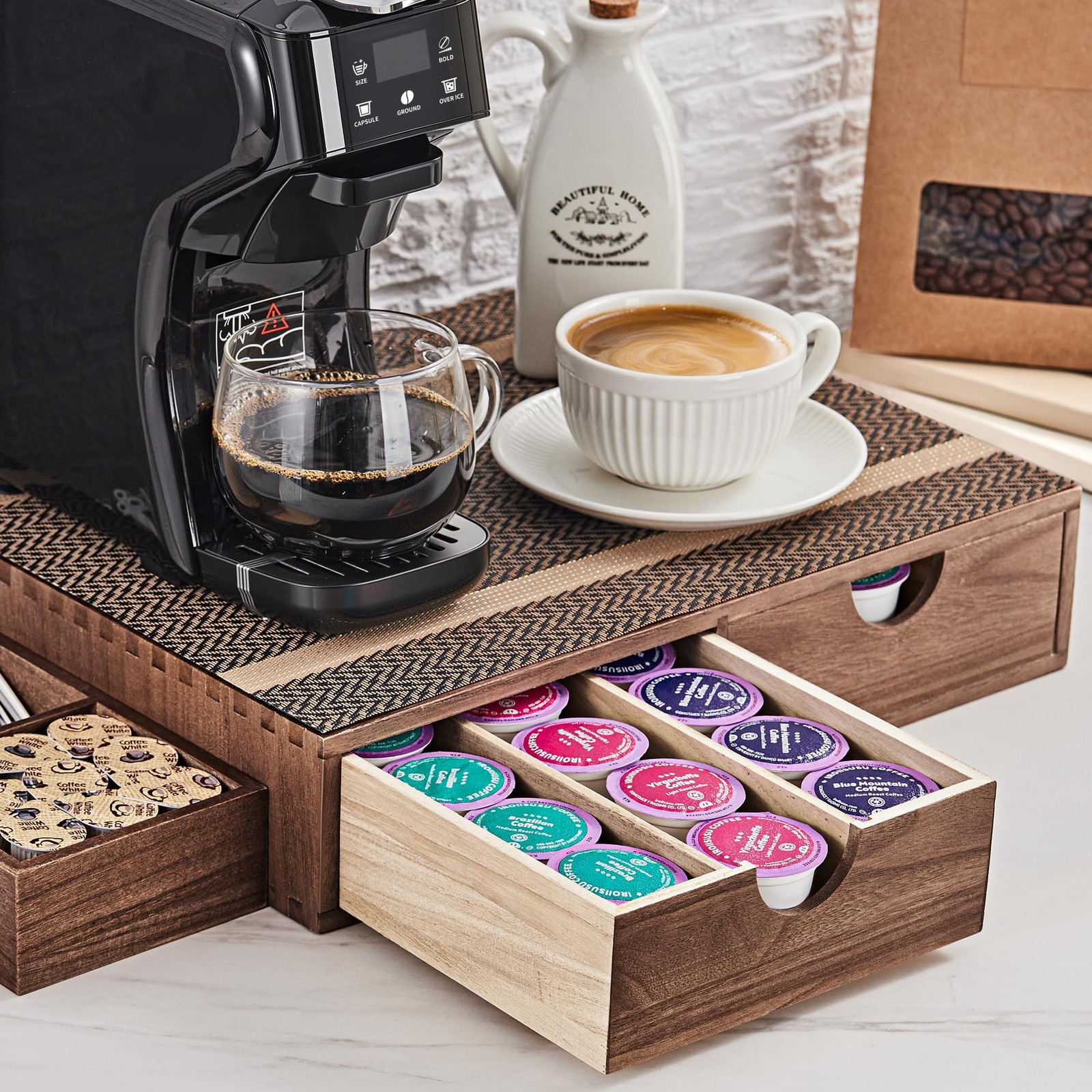SMARTAKE Wooden K Cup Organizer Coffee Pod 15.3 x 12 x 3.1 inches, Wood