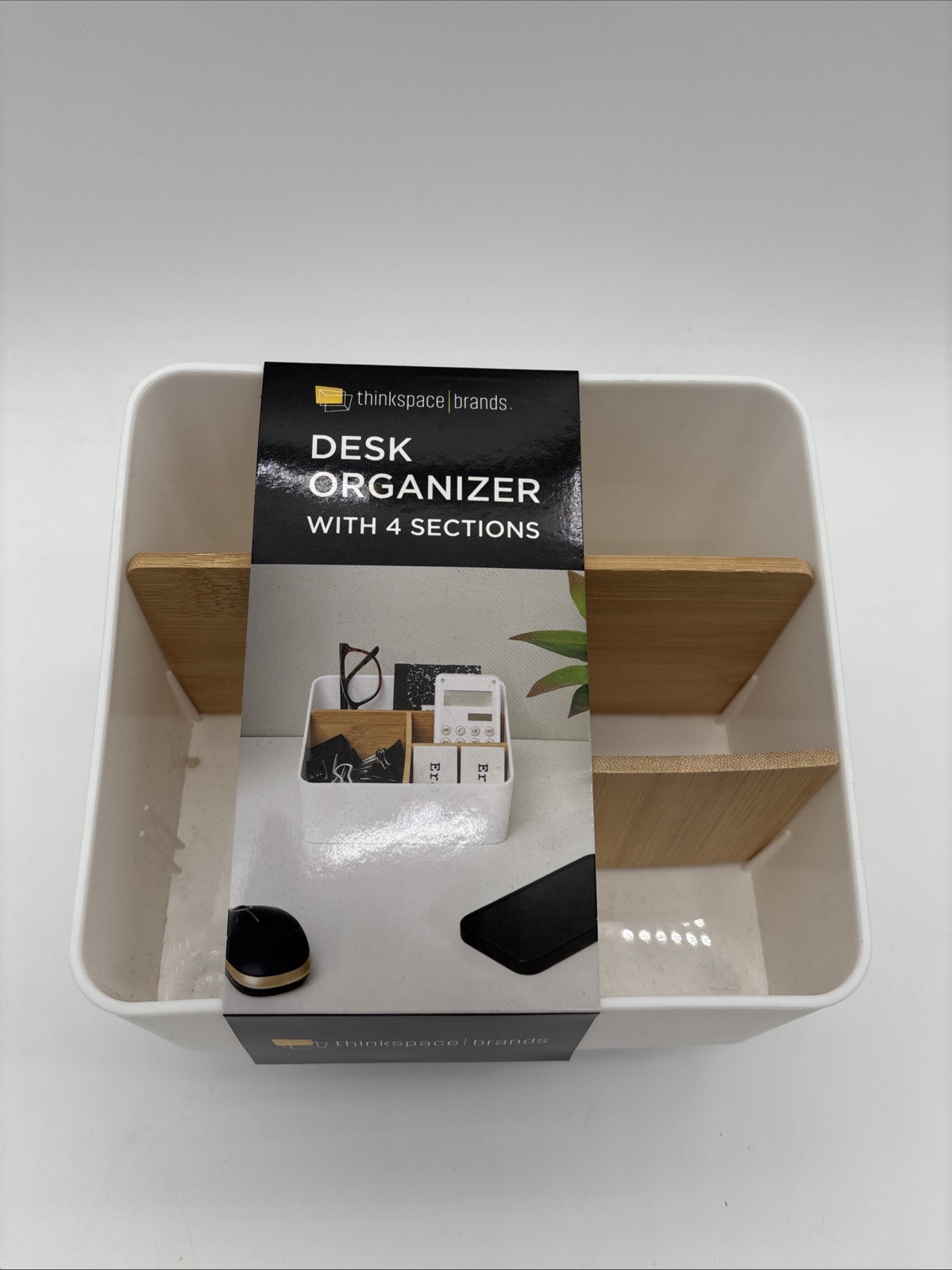 Thinkspace Desk Organizer 4 Compartment Storage White, NEW 7.3″ x 6.2″ x 3.8″