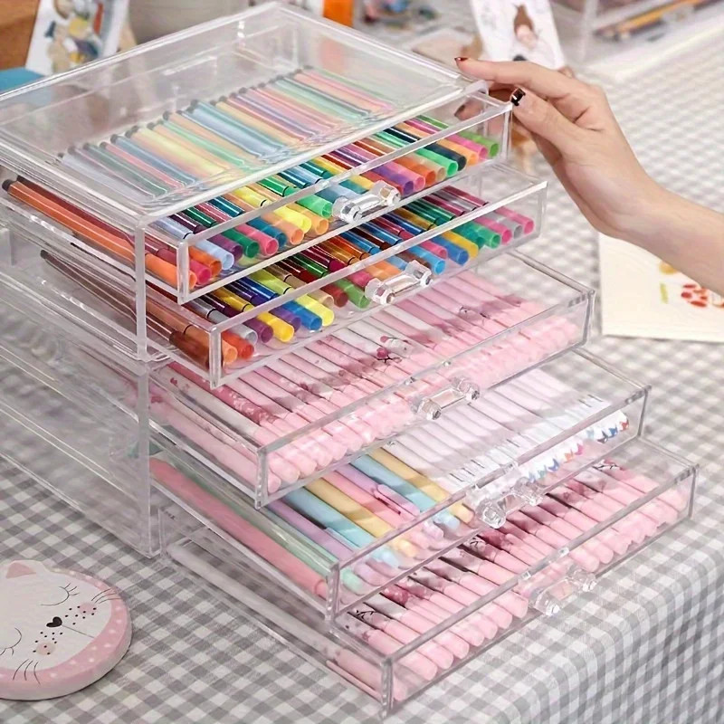 3/5Layer Acrylic Drawer Clear Office Organizer Drawer for Desk, Pencil Holder La