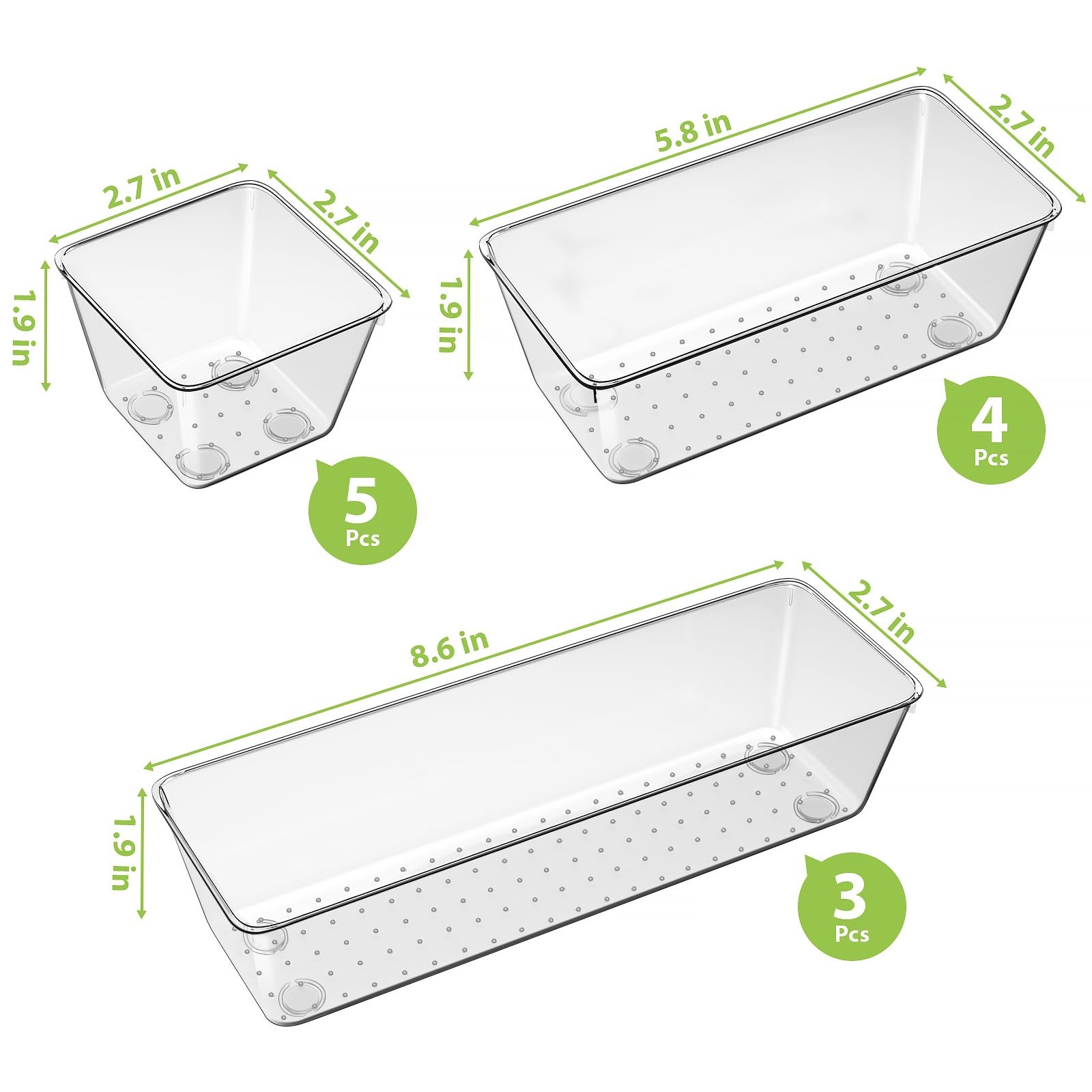 12 Piece Clear Drawer Organizer Set, 3 Sizes Bathroom 12pcs-3size, clear