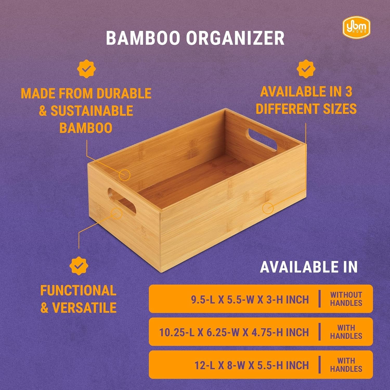 YBM Home Bamboo Storage Boxes with 10.25″ L x 6.25″ W x 4.75″ H, Natural Wood
