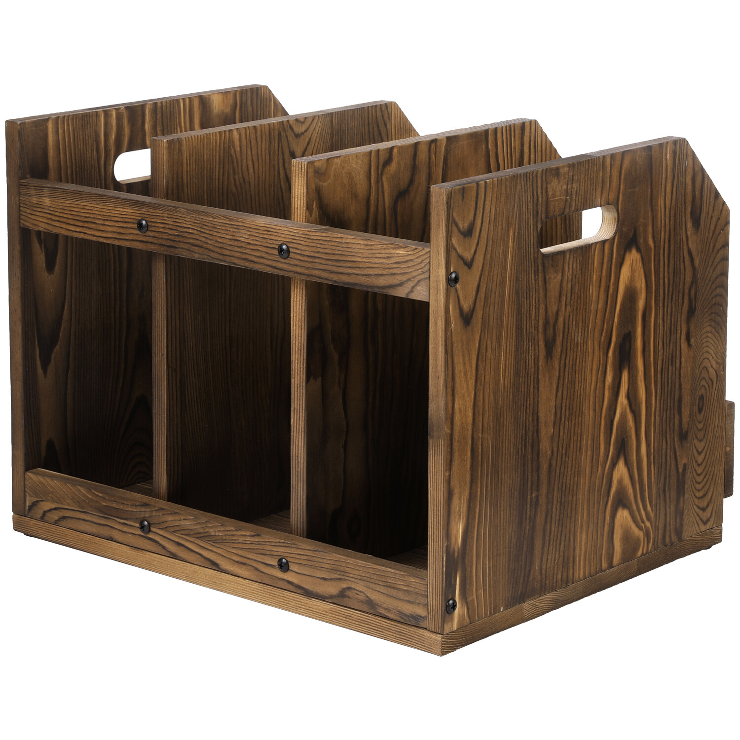 Rustic Burnt Brown Wood Office Document Folder Binder Storage Organizer Rack