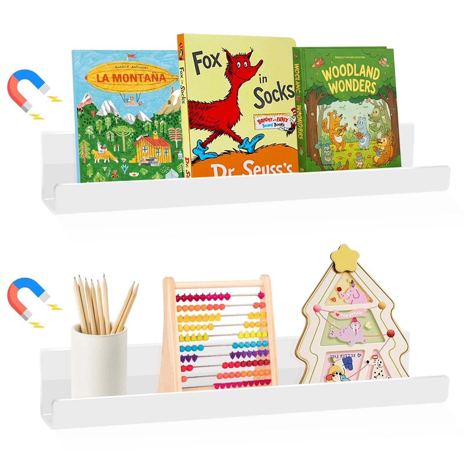 2 Pack Magnetic Book Shelf for Classroom, Strong 8.8lb Magnet Acrylic Whitebo…
