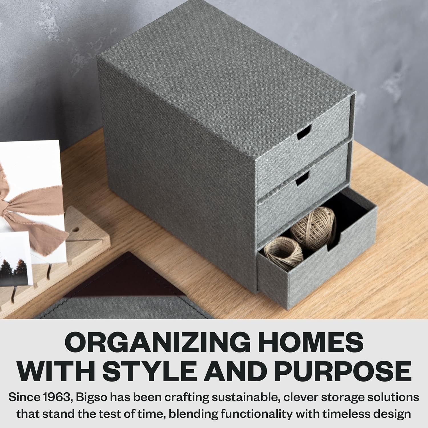 Ingrid 3 Drawer Canvas Fiberboard Desk Organizer for Office Supplies
