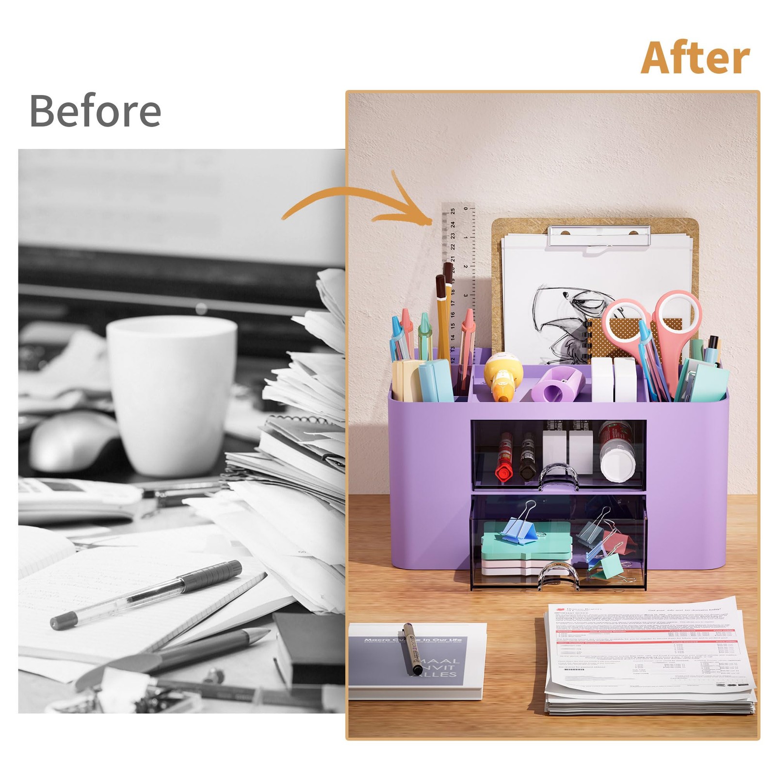 Pen Organizer with 2 Drawer, Multi-Functional Pencil Holder for Desk, Desk Or…
