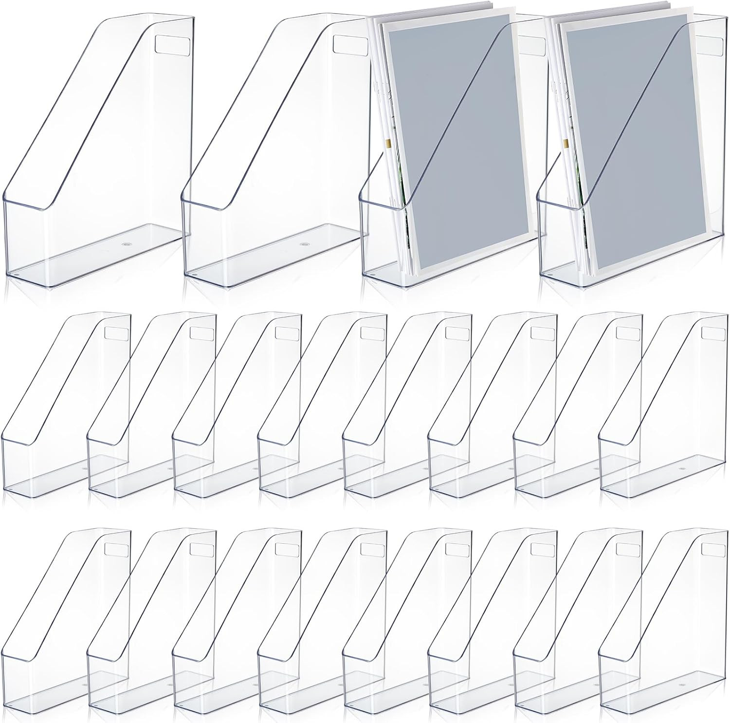 20 Pcs Clear Acrylic Magazine File Holder Plastic Desk Organizer with Handle Bas