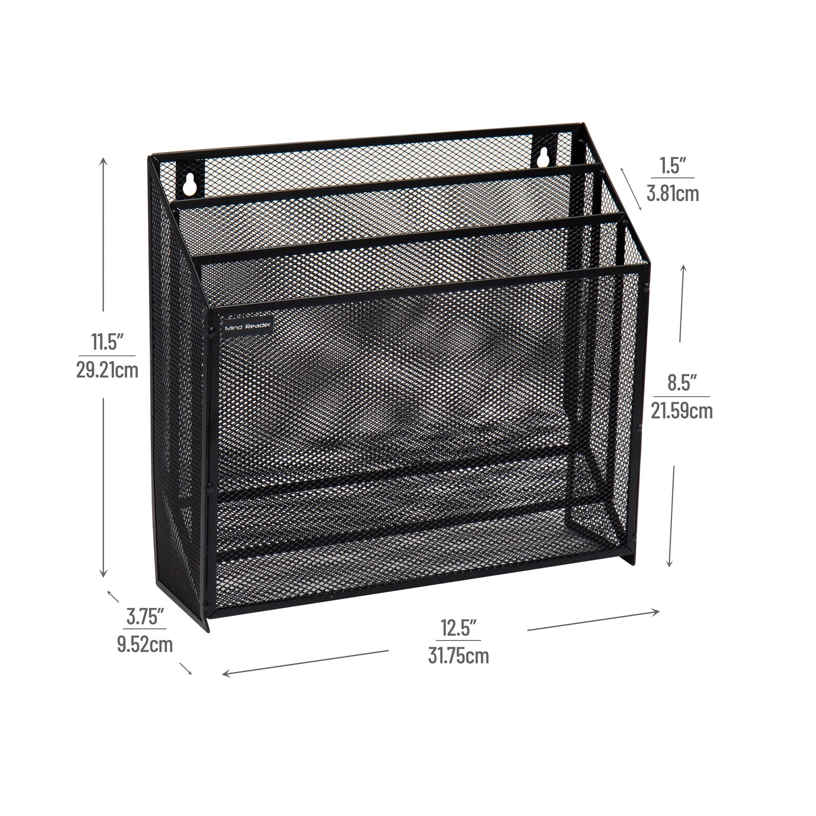 Vertical File Storage, Desktop Organizer, Wall Mount, Office, Metal Mesh, Black