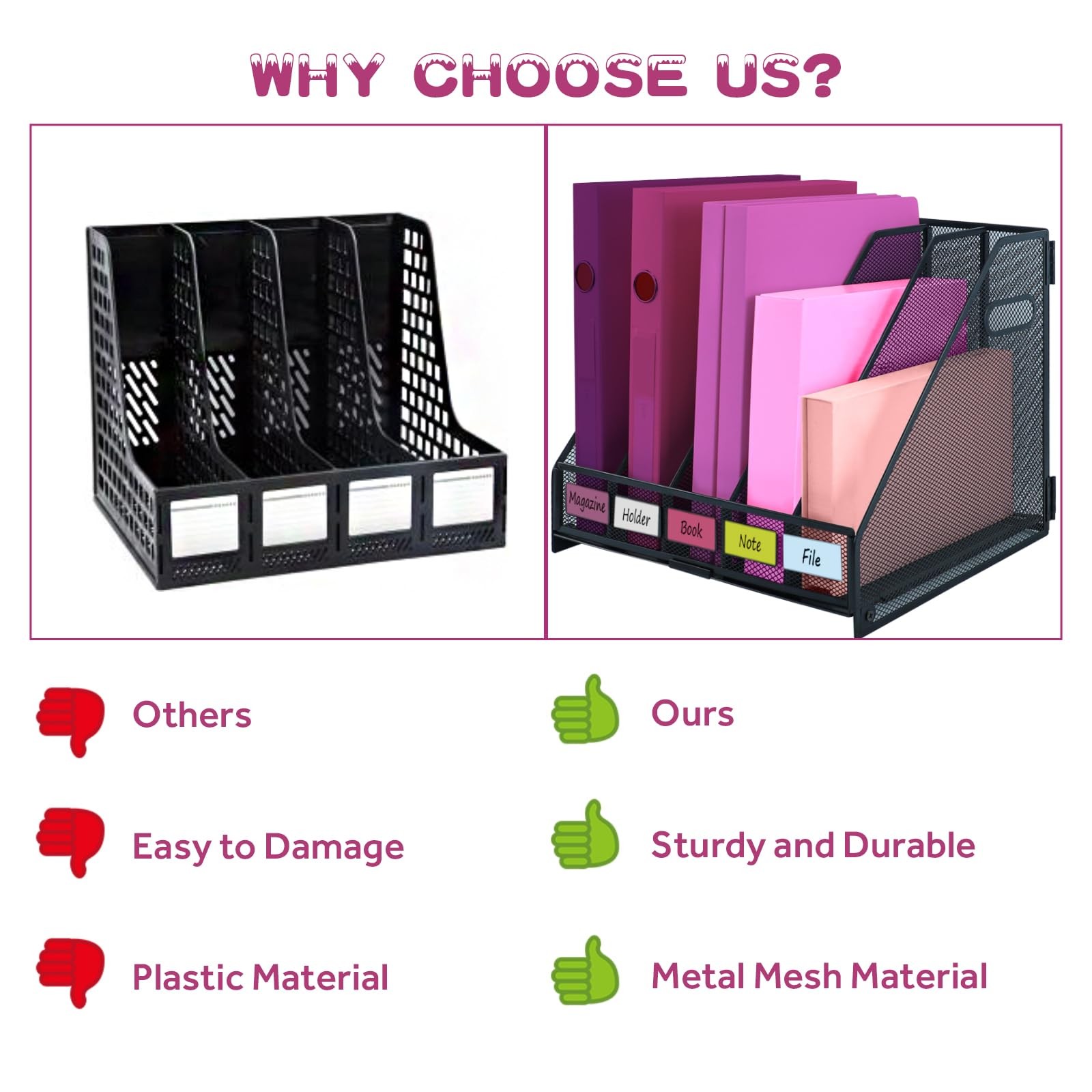 ideallife Desk Organizers, Metal Magazine File Holder 5 Compartments, Black