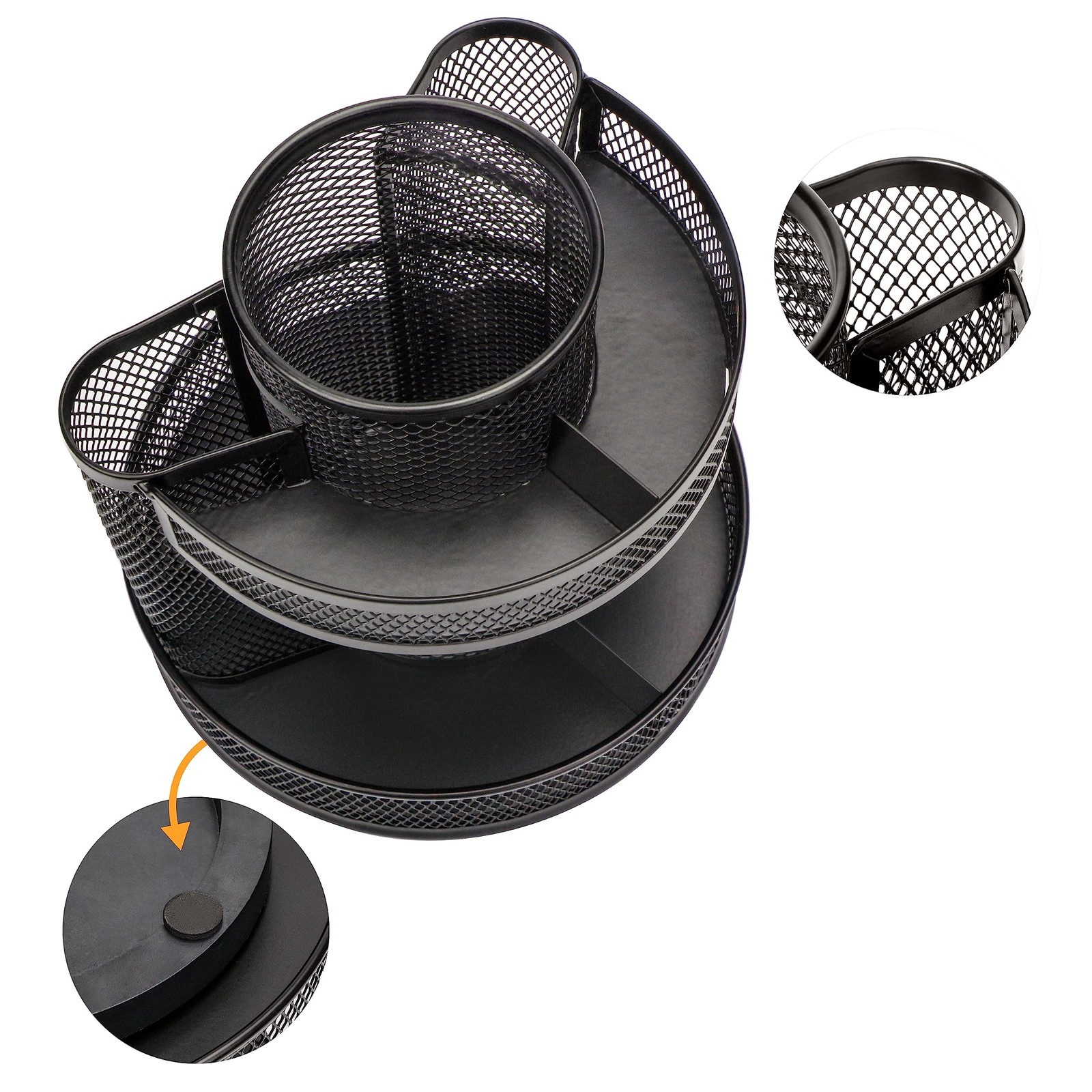 Annova Mesh Desk Organizer Rotate with 5 Compartments Round Spinning Black
