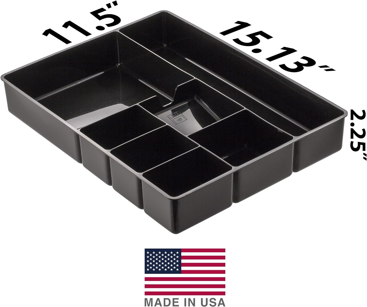 Deep Drawer Organizer Tray, 8 Compartments, 2 1/4″H x 15 1/8″W x 11 1/2″D, Black